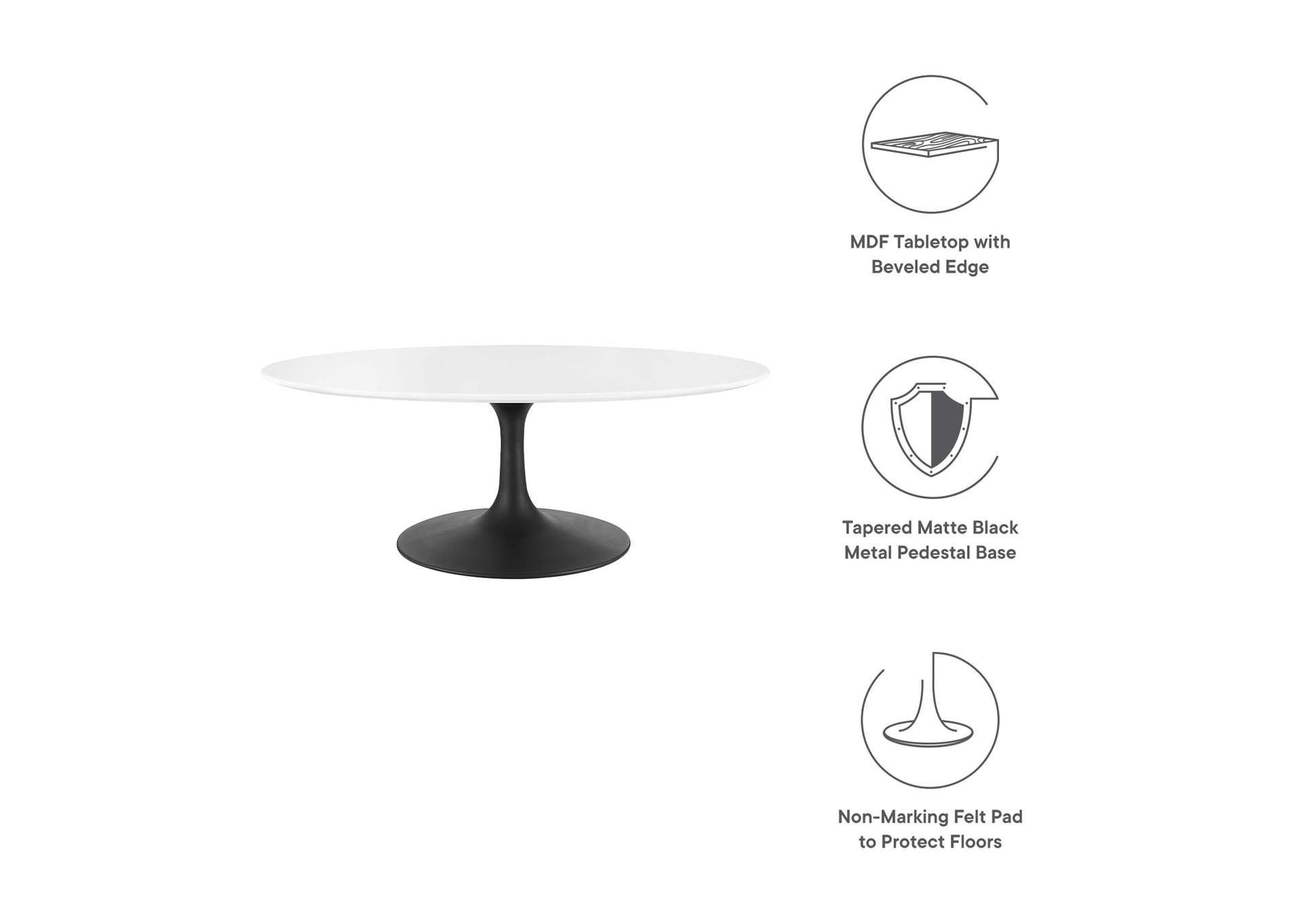 Black White Lippa 42" Oval-Shaped Wood Coffee Table,Modway