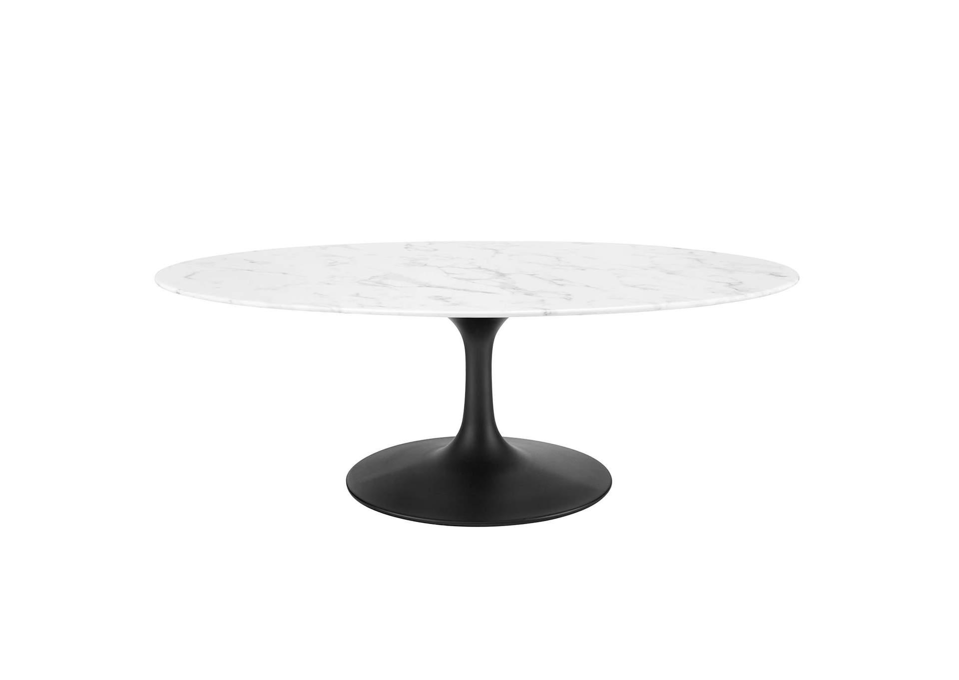 Black White Lippa 48" Oval-Shaped Artificial Marble Coffee Table,Modway