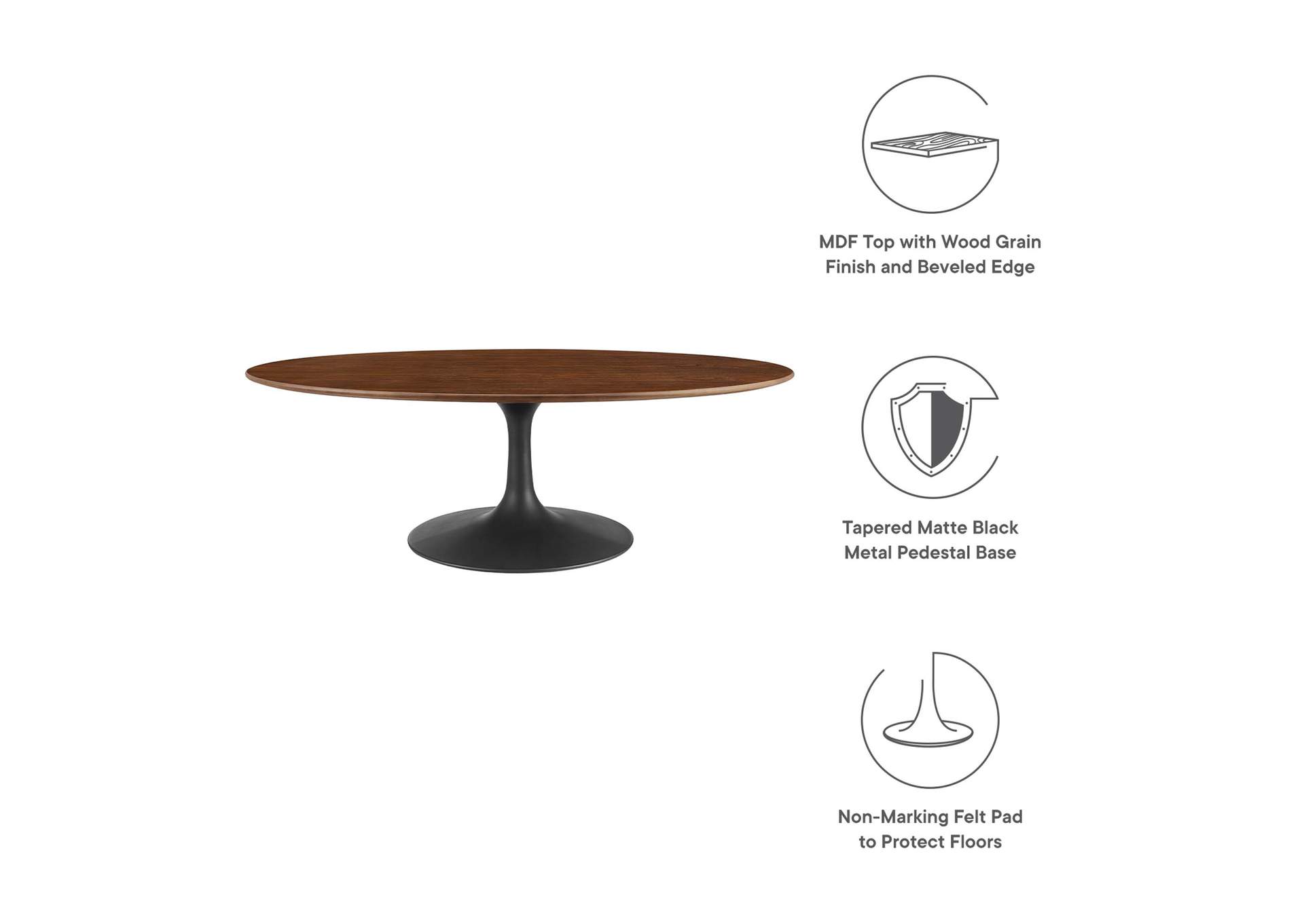 Black Walnut Lippa 48" Oval-Shaped Walnut Coffee Table,Modway