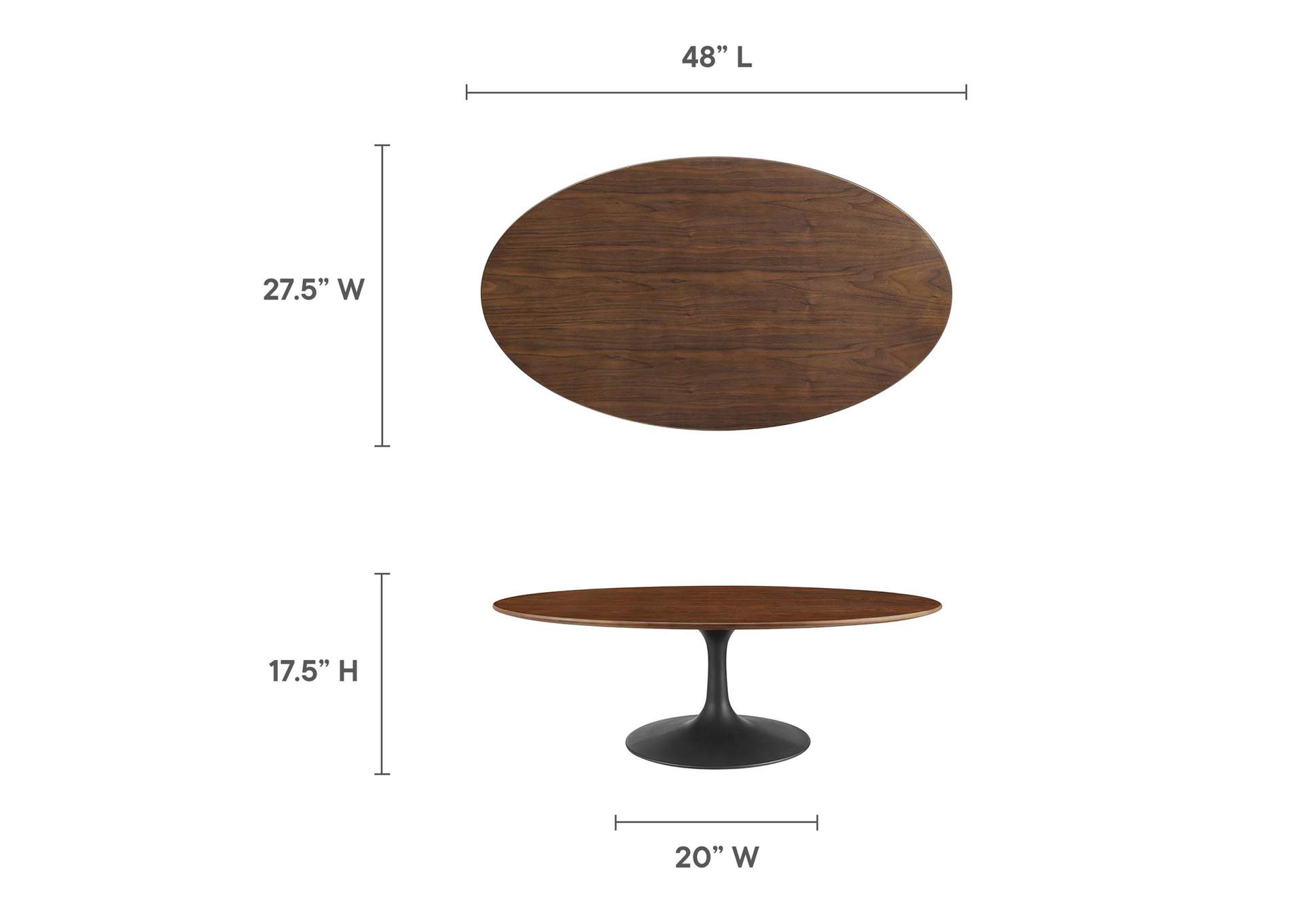 Black Walnut Lippa 48" Oval-Shaped Walnut Coffee Table,Modway