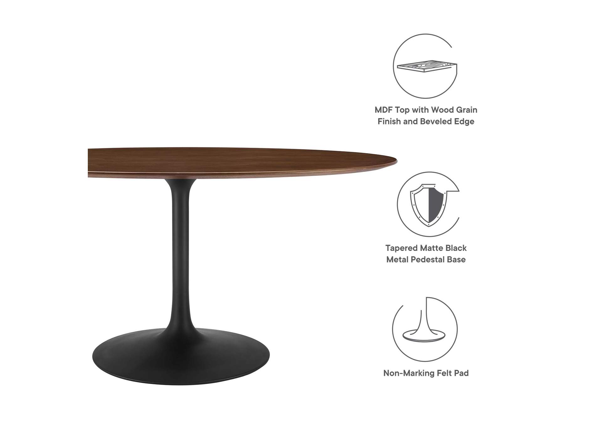 Black Walnut Lippa 60" Oval Walnut Dining Table,Modway