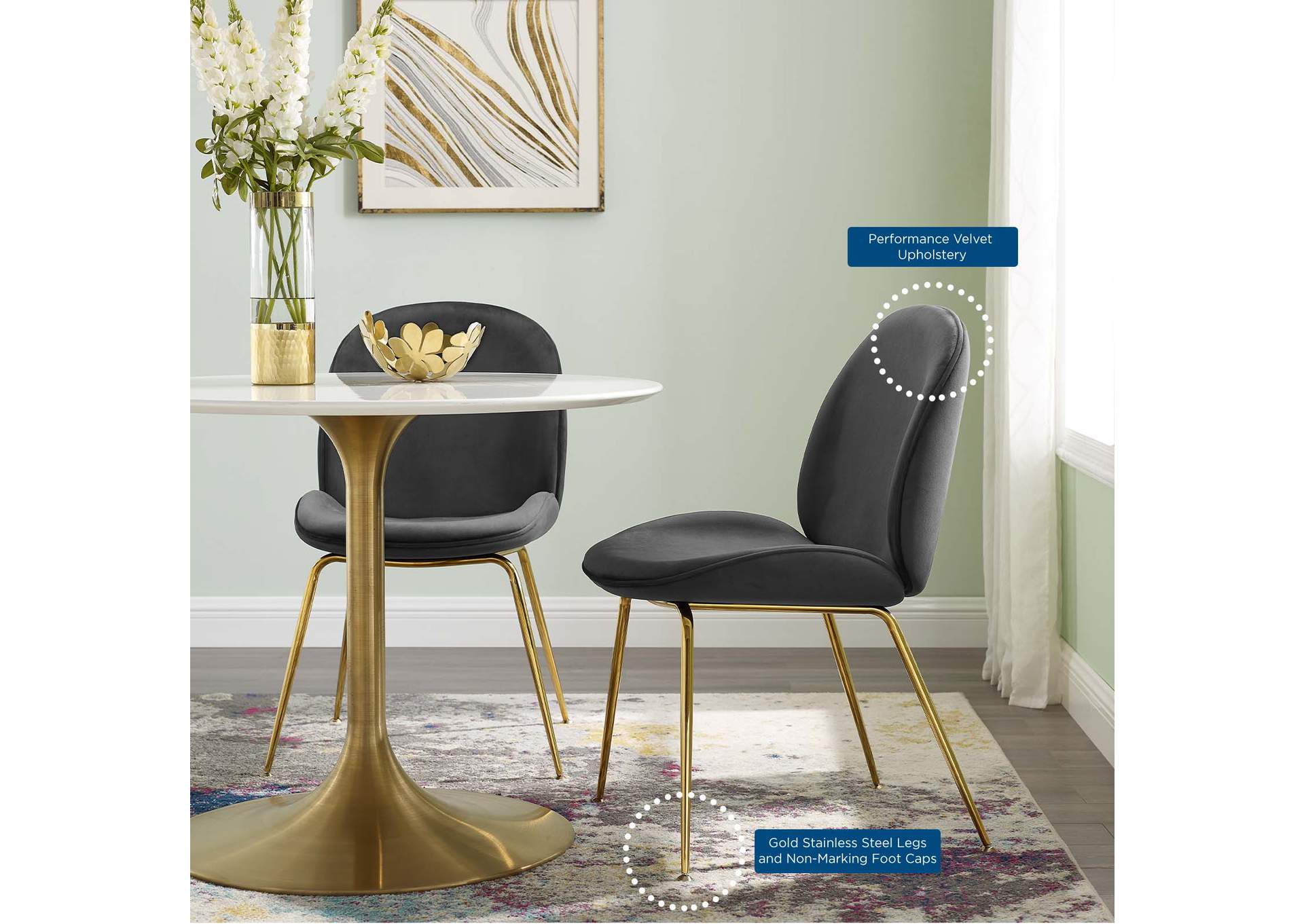Black Scoop Gold Stainless Steel Leg Performance Velvet Dining Chair,Modway