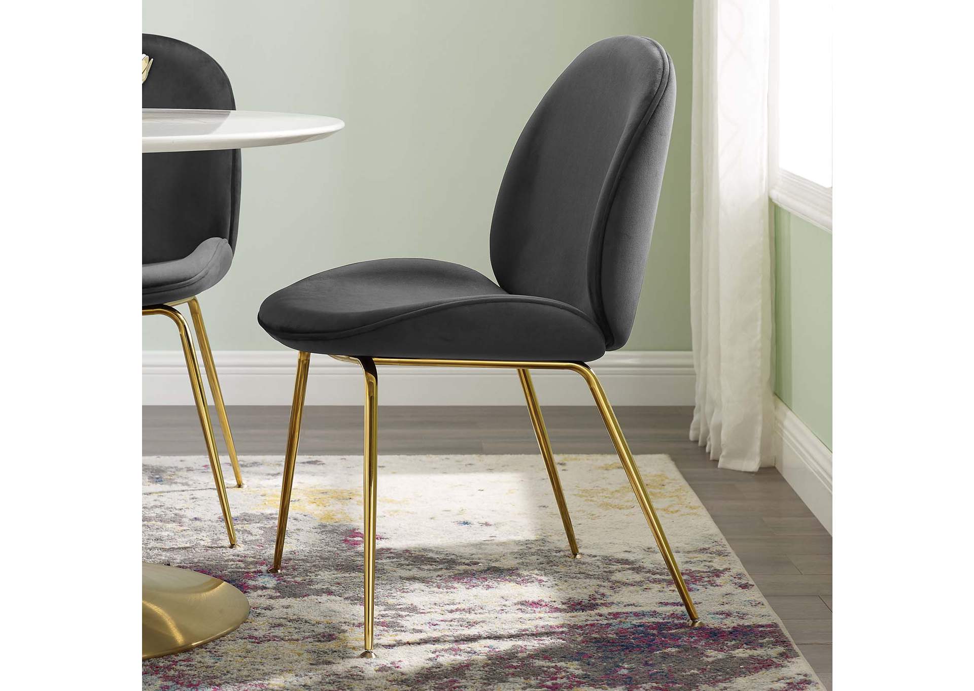Black Scoop Gold Stainless Steel Leg Performance Velvet Dining Chair,Modway