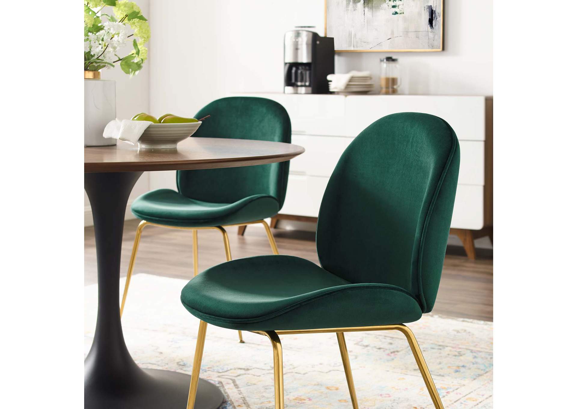 Green Scoop Gold Stainless Steel Leg Performance Velvet Dining Chair,Modway