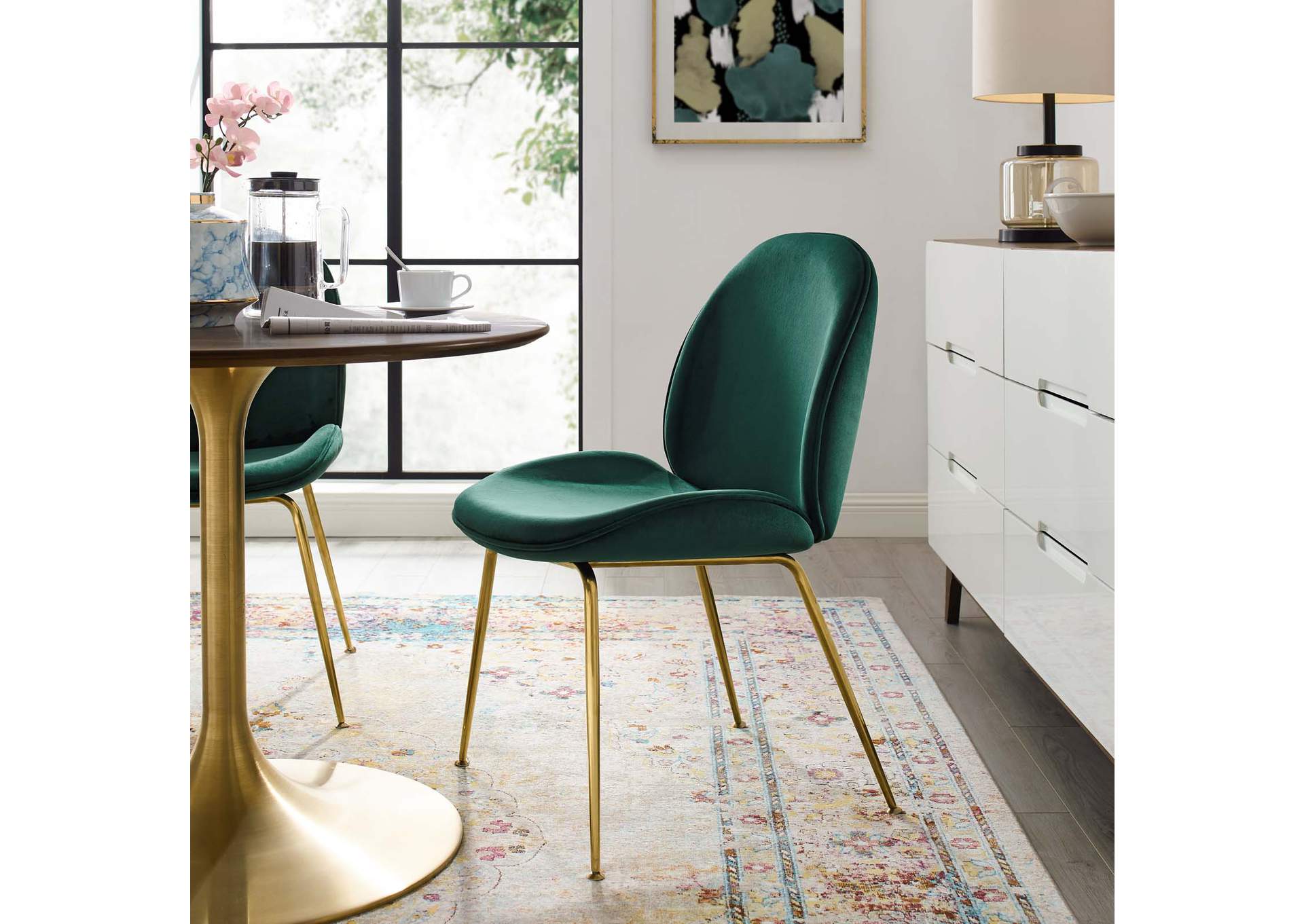 Green Scoop Gold Stainless Steel Leg Performance Velvet Dining Chair,Modway
