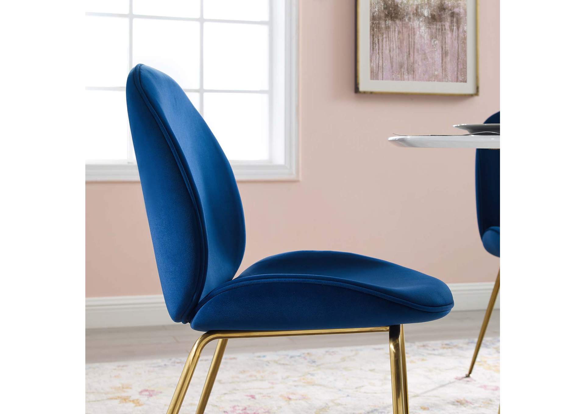 Navy Scoop Gold Stainless Steel Leg Performance Velvet Dining Chair,Modway