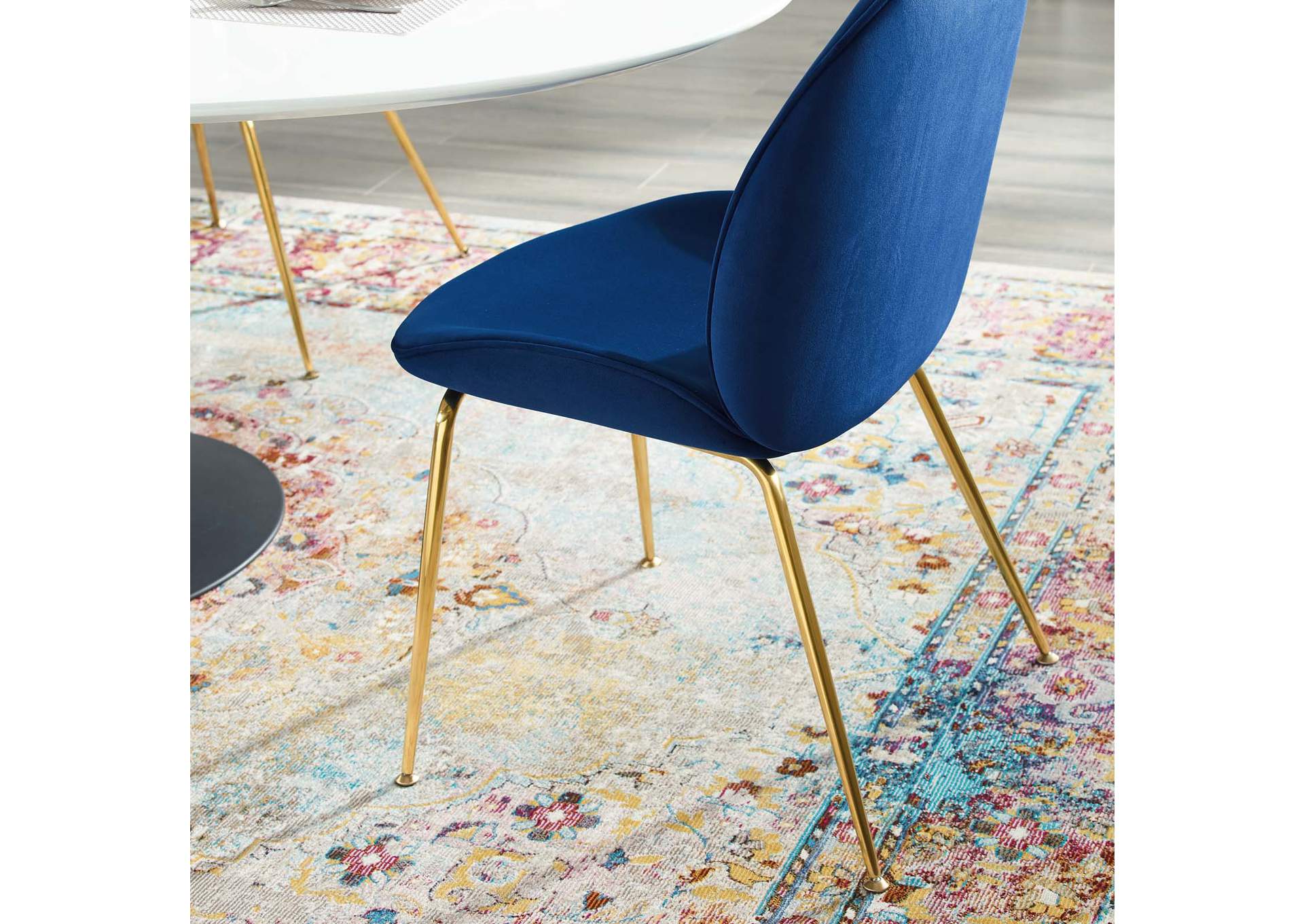 Navy Scoop Gold Stainless Steel Leg Performance Velvet Dining Chair,Modway