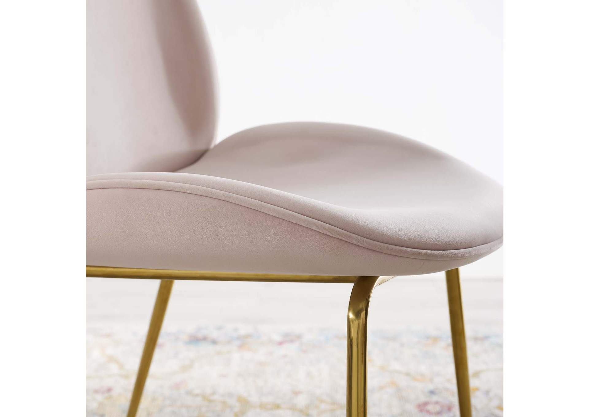 Pink Scoop Gold Stainless Steel Leg Performance Velvet Dining Chair,Modway