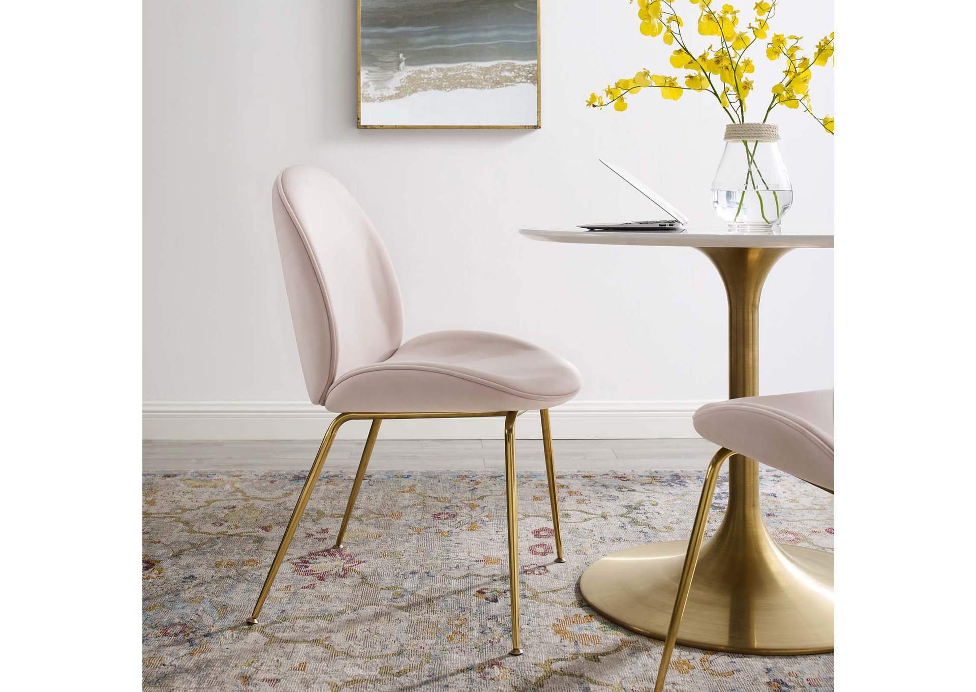 Pink Scoop Gold Stainless Steel Leg Performance Velvet Dining Chair,Modway