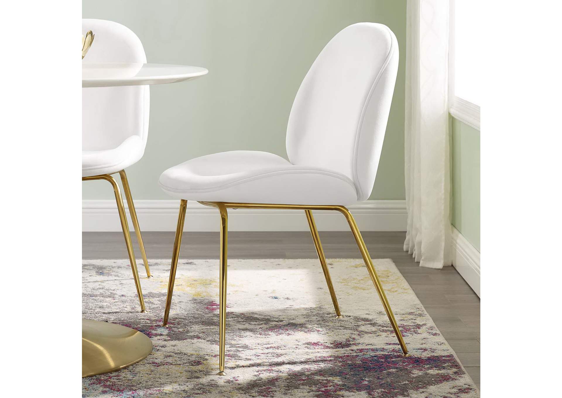 White Scoop Gold Stainless Steel Leg Performance Velvet Dining Chair,Modway