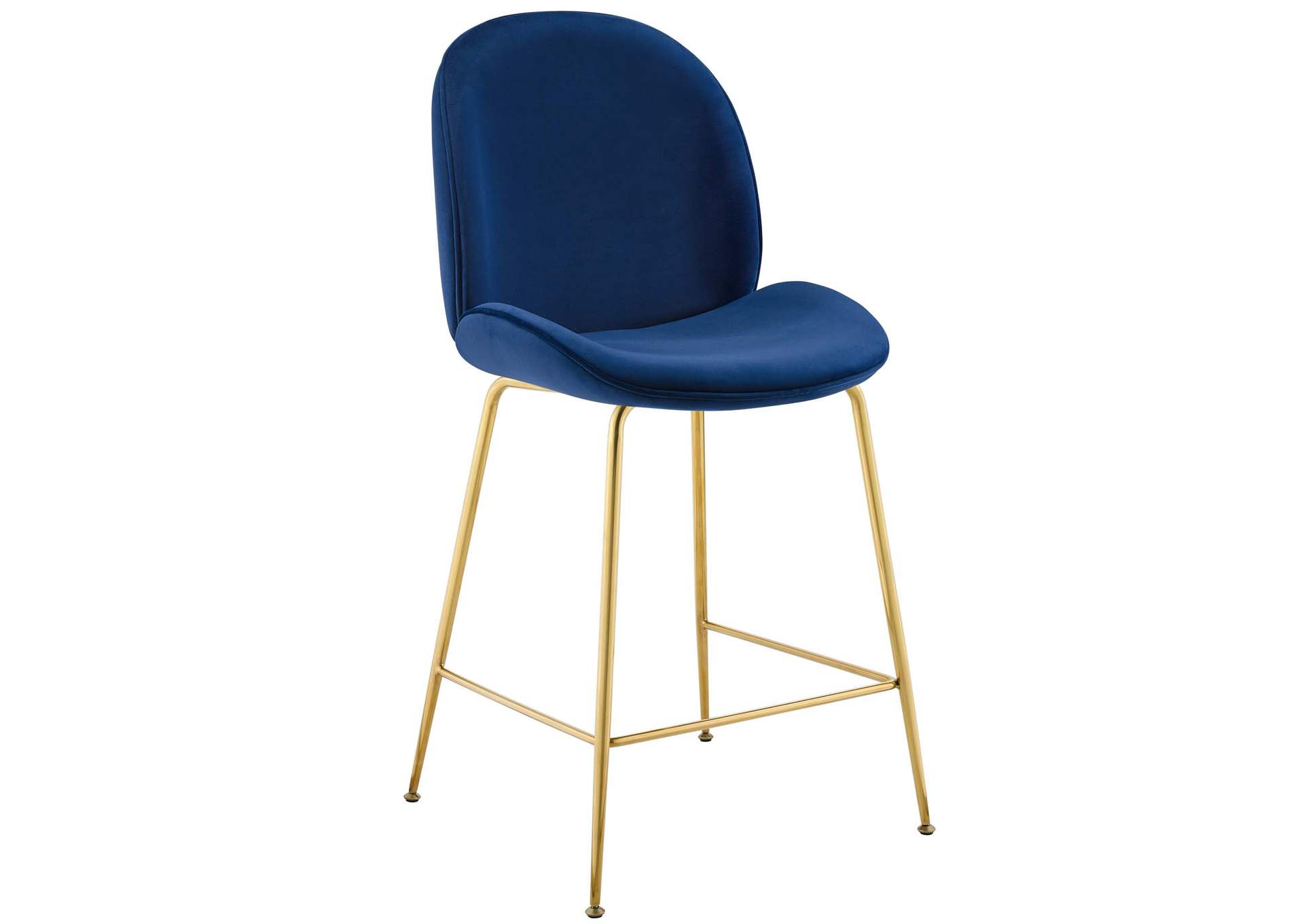 Navy Scoop Gold Stainless Steel Leg Performance Velvet Counter Stool,Modway