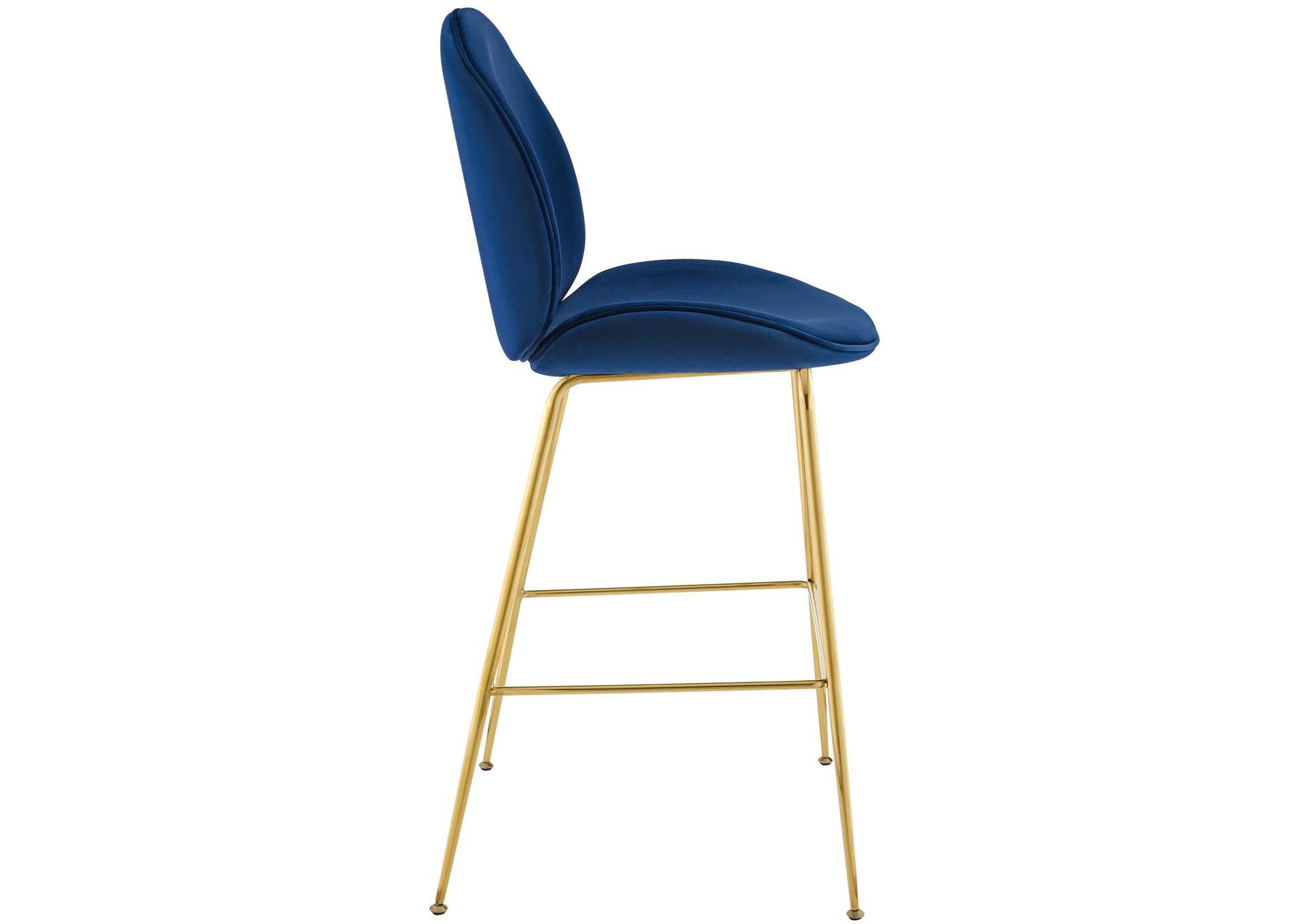 Navy Scoop Gold Stainless Steel Leg Performance Velvet Bar Stool,Modway