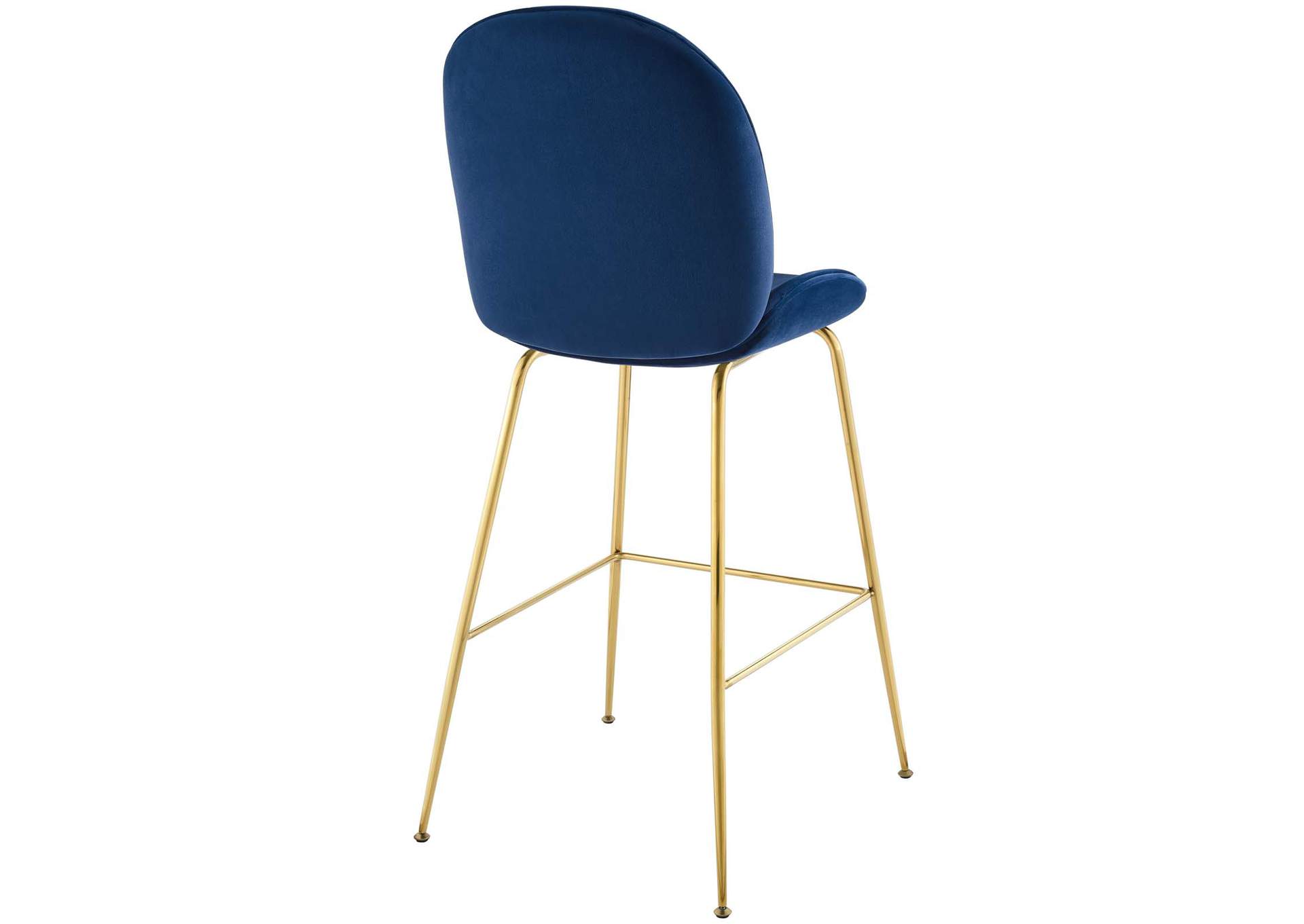 Navy Scoop Gold Stainless Steel Leg Performance Velvet Bar Stool,Modway