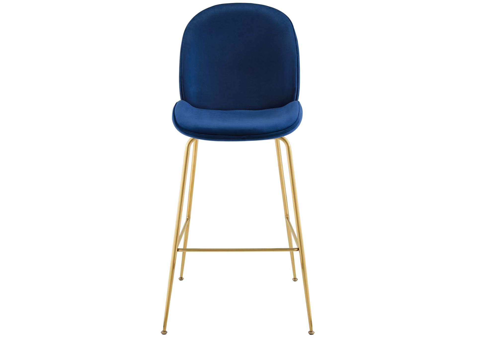 Navy Scoop Gold Stainless Steel Leg Performance Velvet Bar Stool,Modway