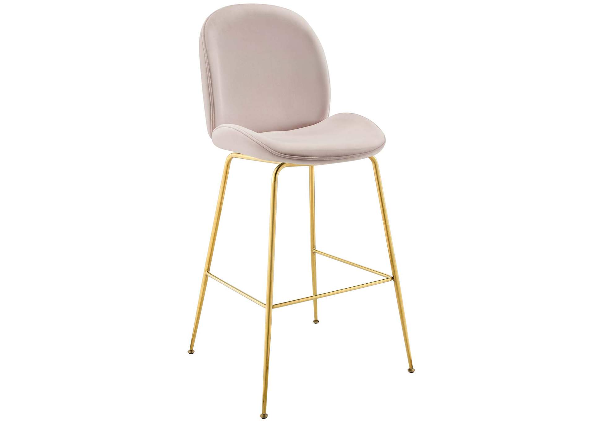 Pink Scoop Gold Stainless Steel Leg Performance Velvet Bar Stool,Modway
