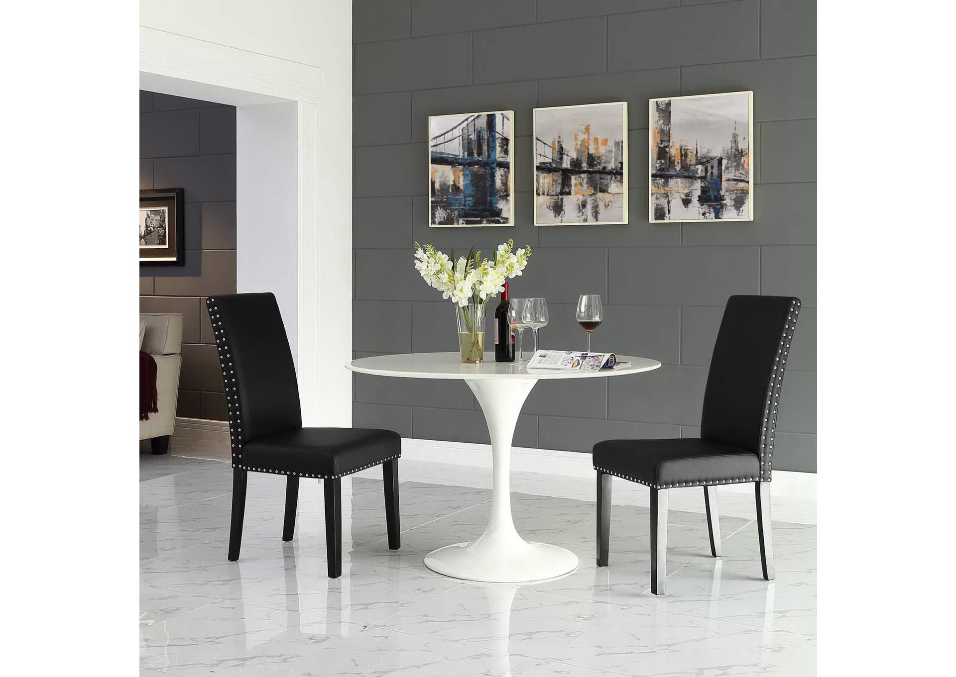 Black Parcel Dining Side Chair Vinyl [Set of 2],Modway