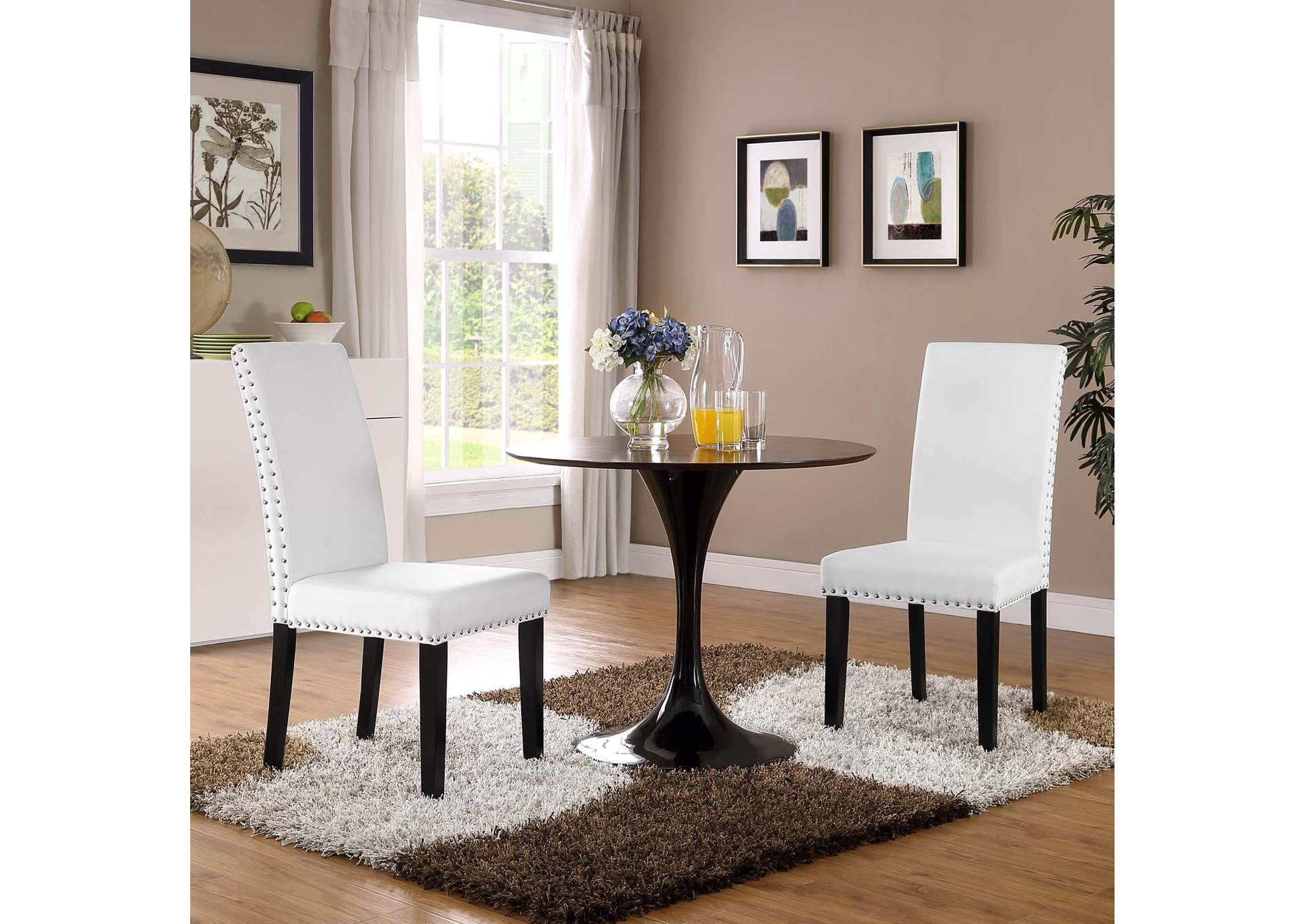 White Parcel Dining Side Chair Vinyl [Set of 2],Modway
