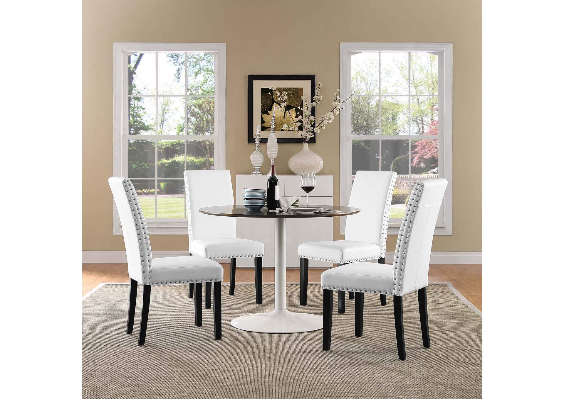 White Parcel Dining Side Chair Vinyl [Set of 4],Modway