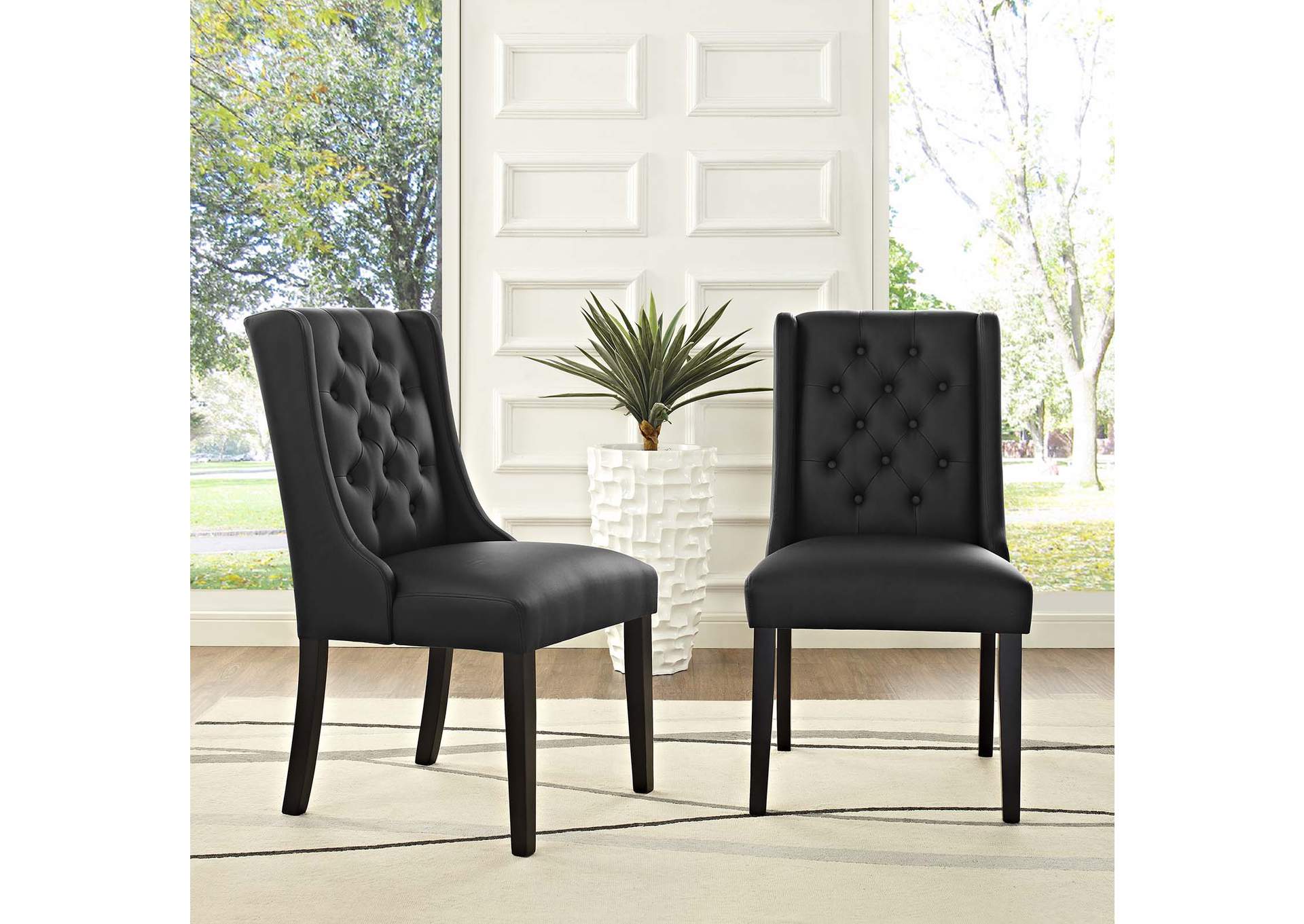 Black Baronet Dining Chair Vinyl [Set of 2],Modway
