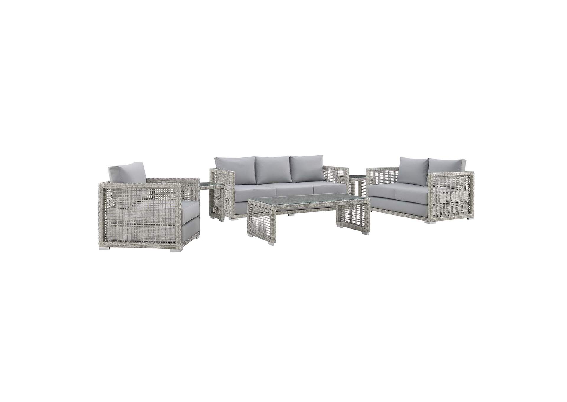 Gray Gray Aura 6 Piece Outdoor Patio Wicker Rattan Set,Modway