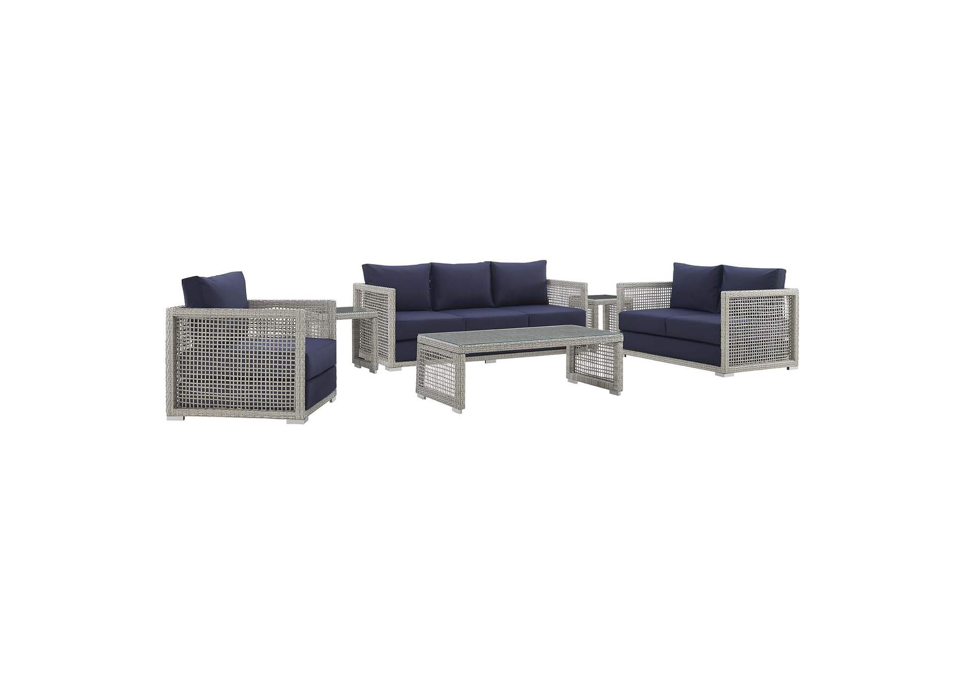 Gray Navy Aura 6 Piece Outdoor Patio Wicker Rattan Set,Modway