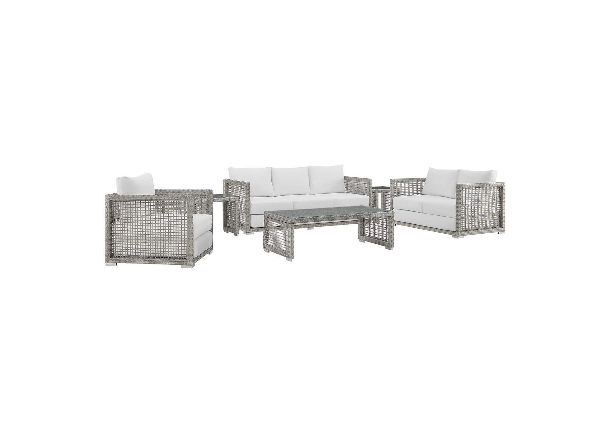 Gray White Aura 6 Piece Outdoor Patio Wicker Rattan Set,Modway