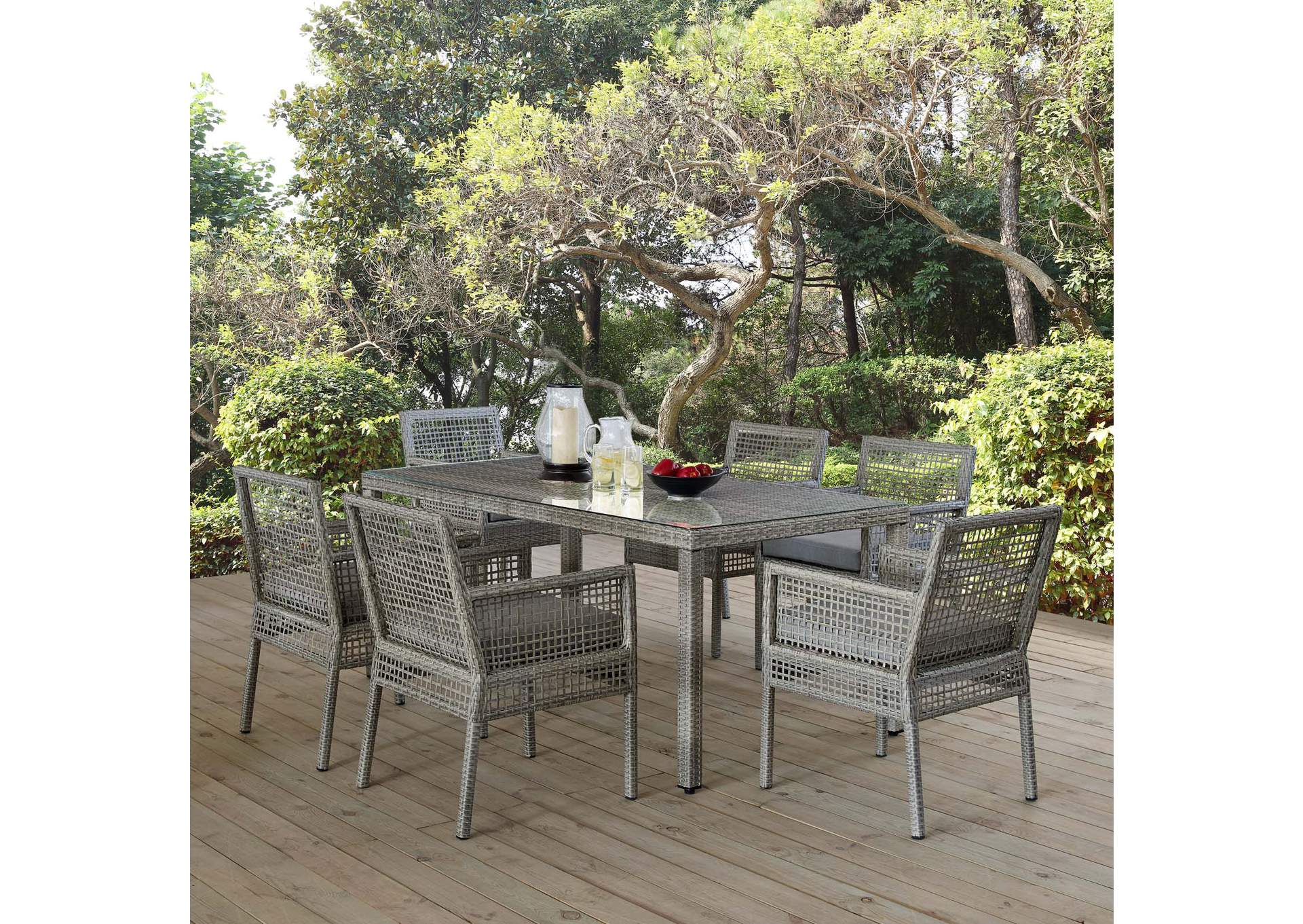 Gray Gray Aura 7 Piece Outdoor Patio Wicker Rattan Set,Modway