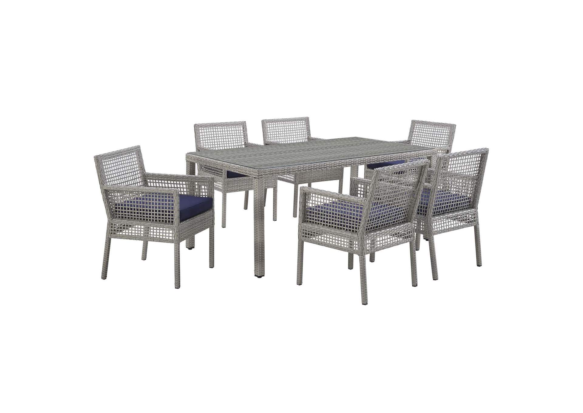 Gray Navy Aura 7 Piece Outdoor Patio Wicker Rattan Set,Modway