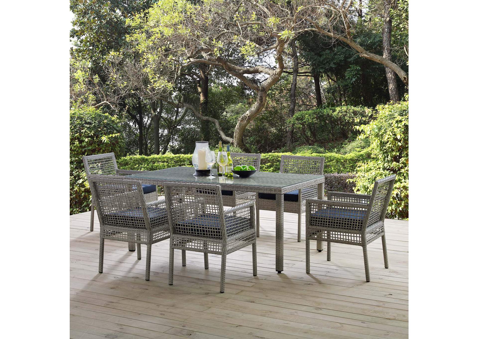 Gray Navy Aura 7 Piece Outdoor Patio Wicker Rattan Set,Modway