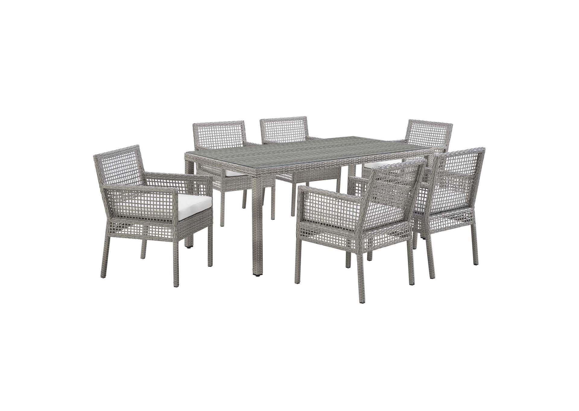 Gray White Aura 7 Piece Outdoor Patio Wicker Rattan Set,Modway