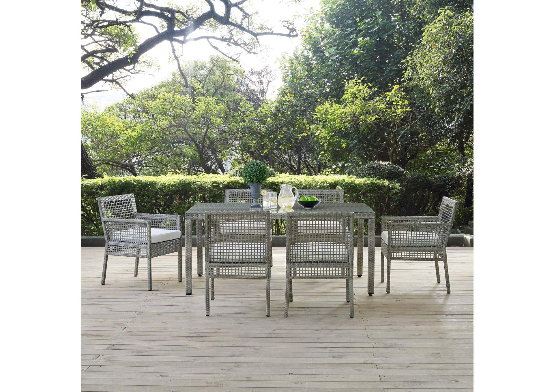 Gray White Aura 7 Piece Outdoor Patio Wicker Rattan Set,Modway