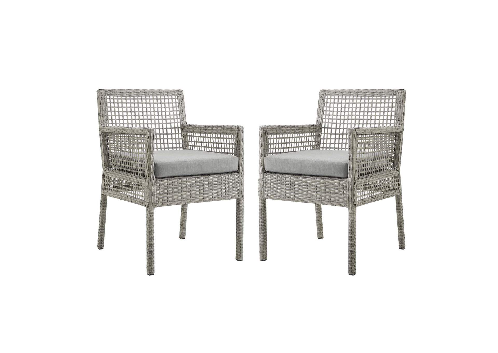 Gray Gray Aura Arm Dining Chair Outdoor Patio Wicker Rattan [Set of 2],Modway