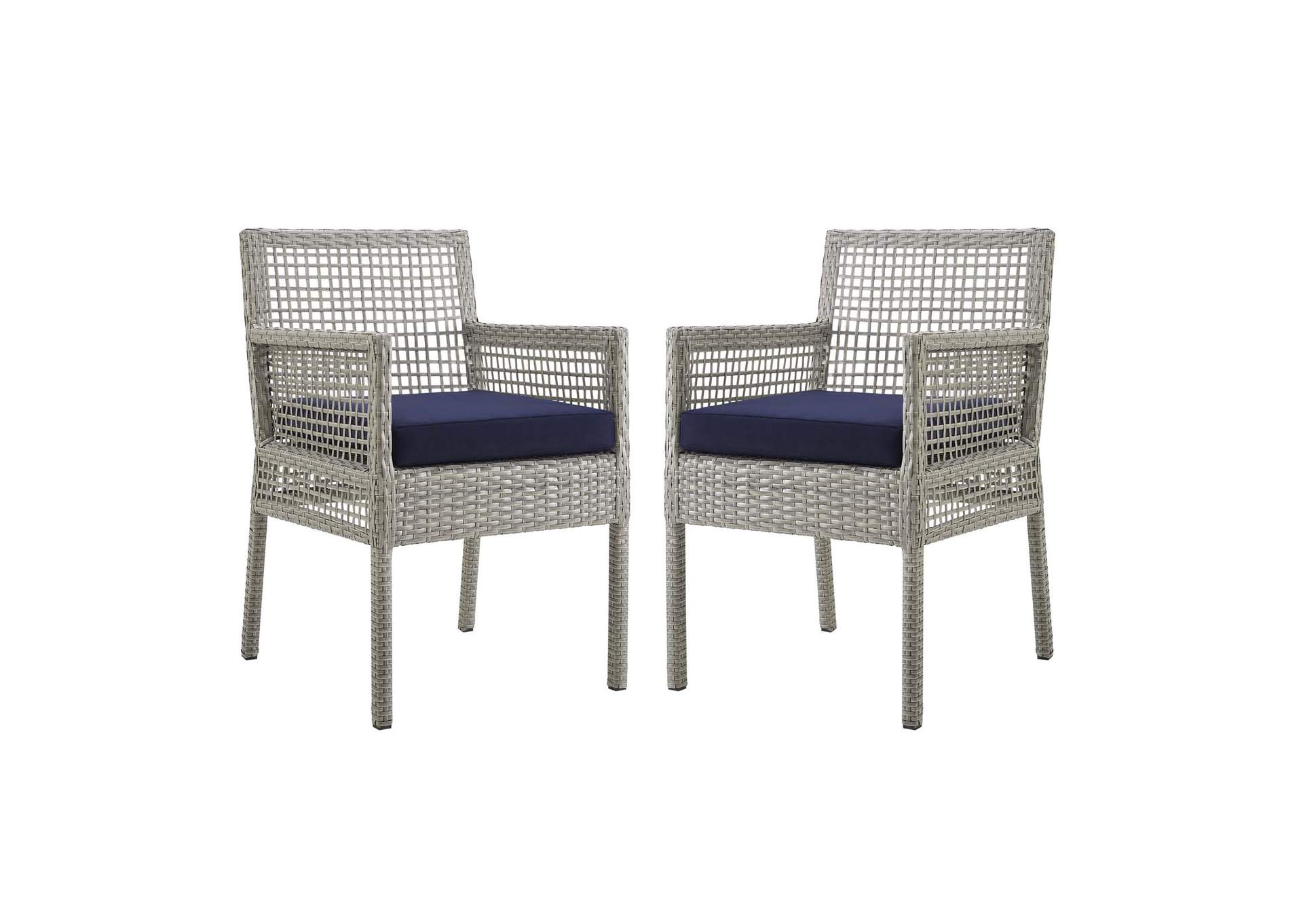 Gray Navy Aura Arm Dining Chair Outdoor Patio Wicker Rattan [Set of 2],Modway