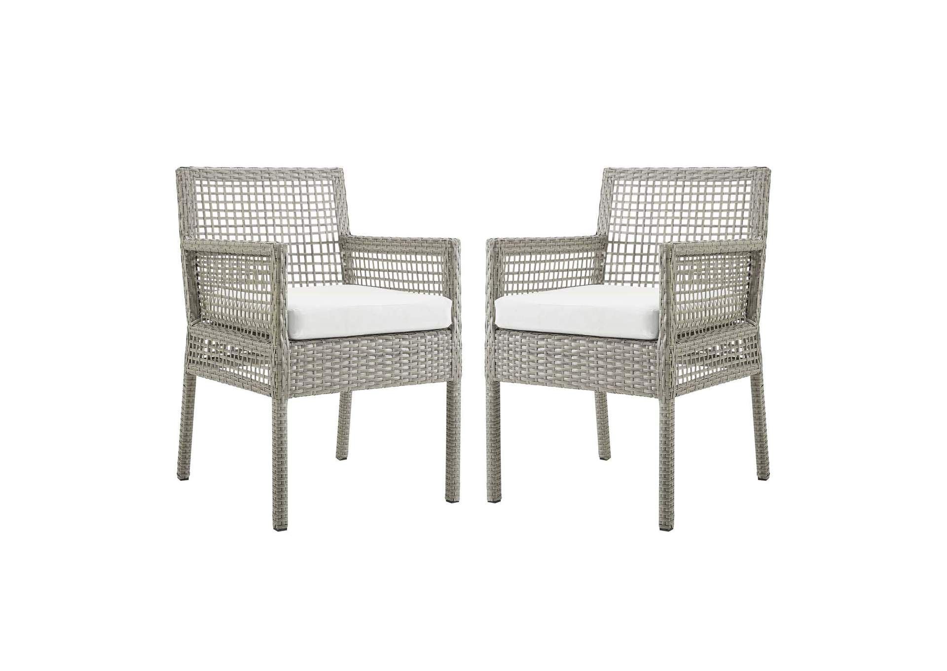 Gray White Aura Arm Dining Chair Outdoor Patio Wicker Rattan [Set of 2],Modway