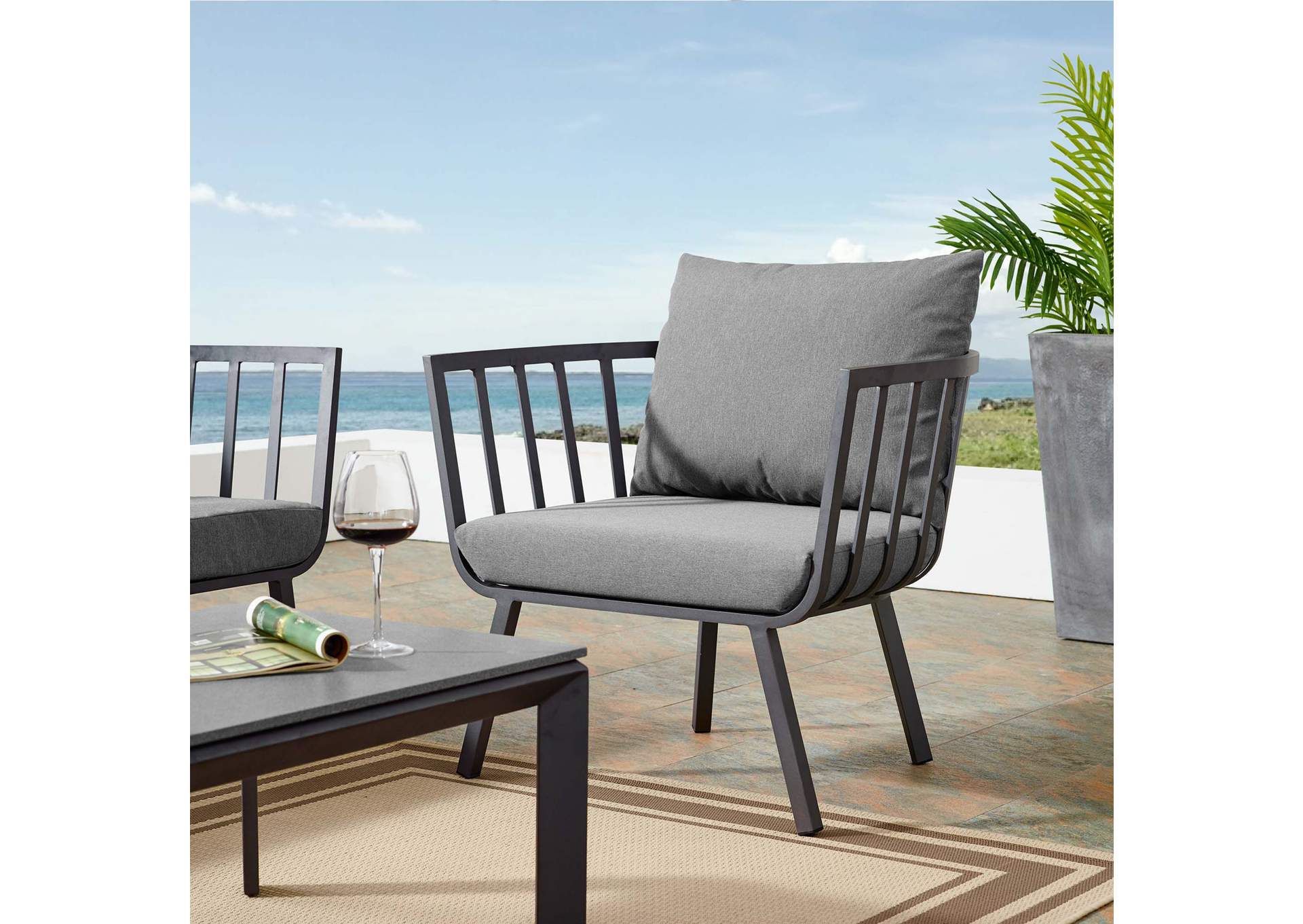 Gray Charcoal Riverside Outdoor Patio Aluminum Armchair,Modway