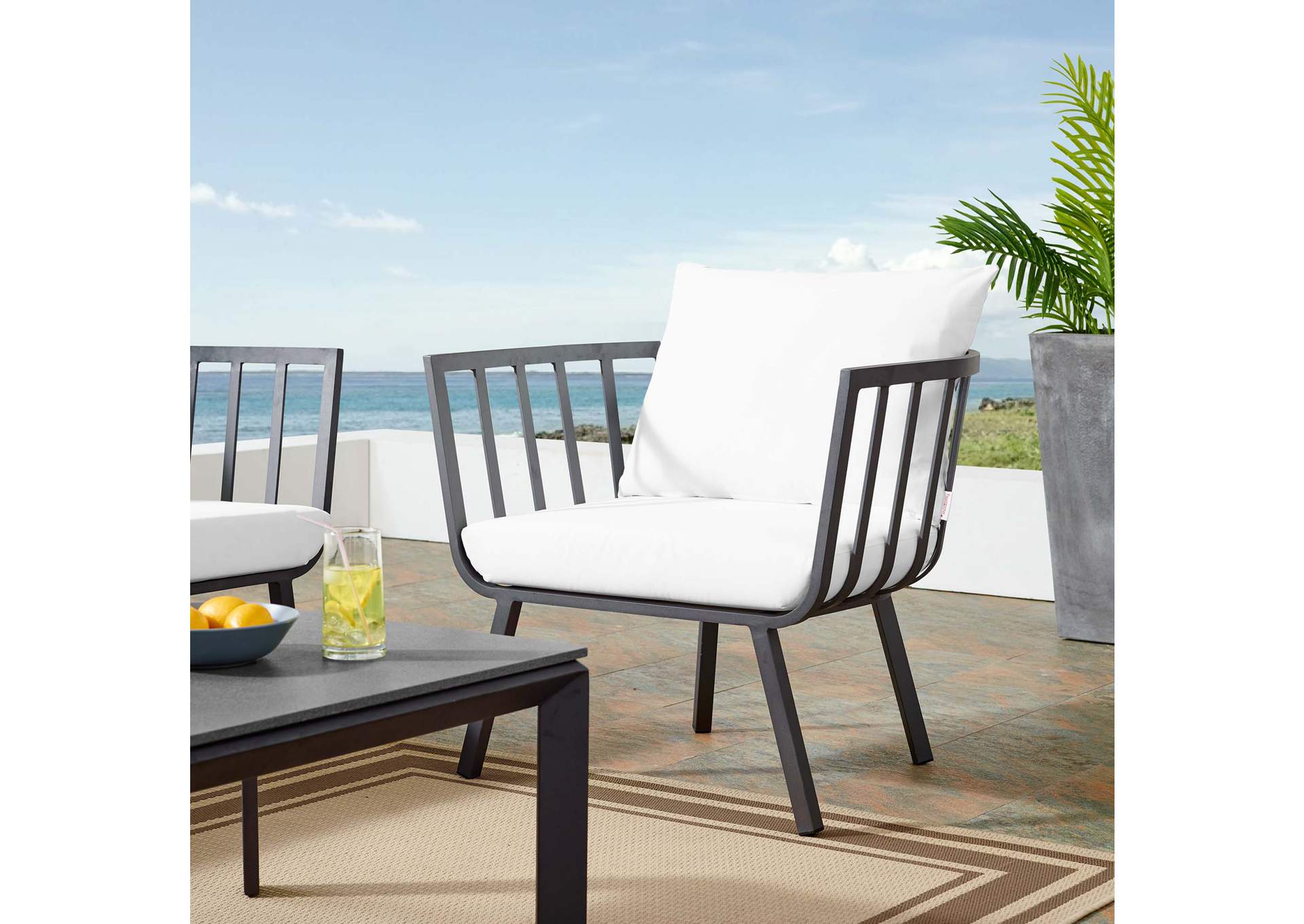 Gray White Riverside Outdoor Patio Aluminum Armchair,Modway