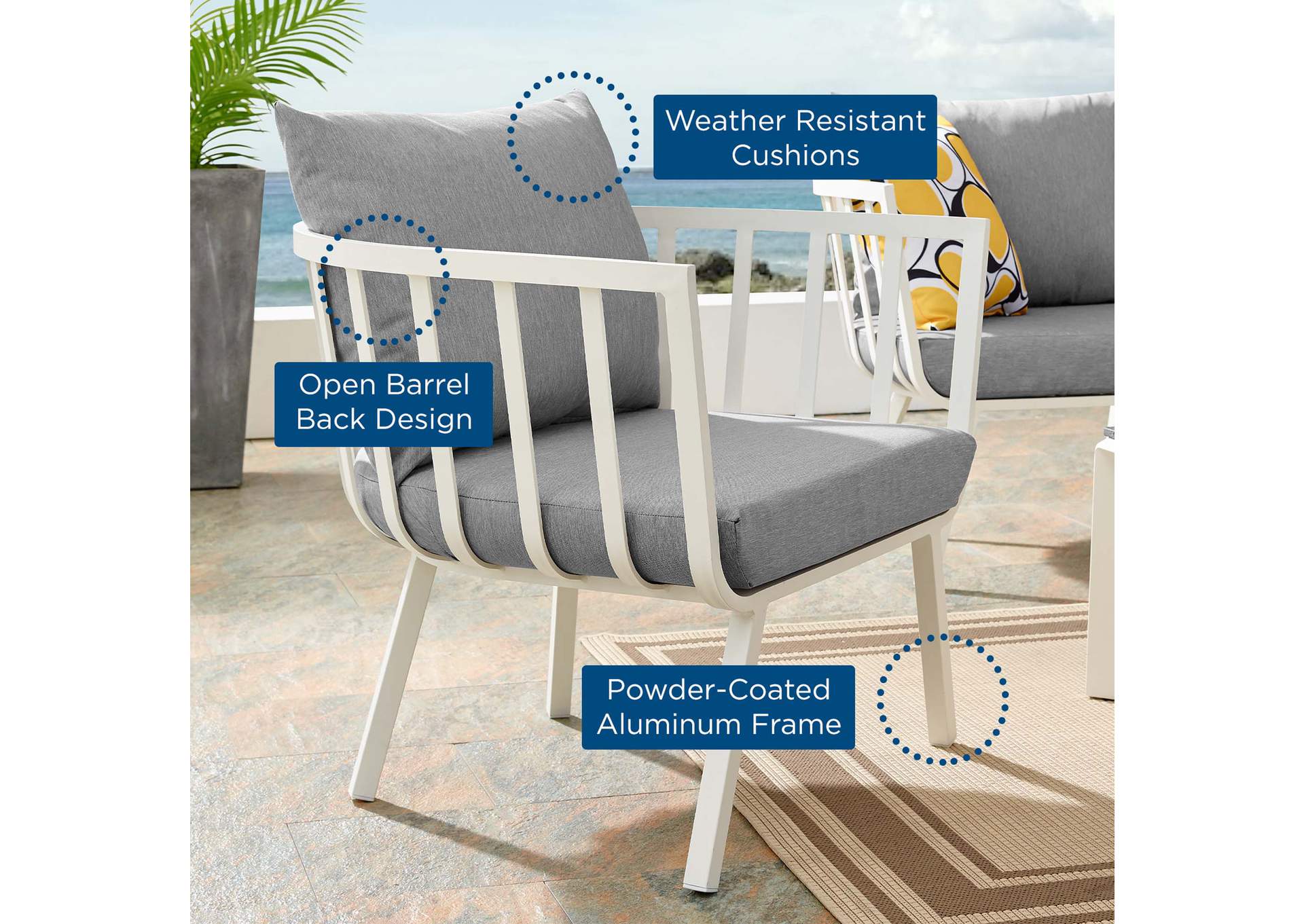 White Gray Riverside Outdoor Patio Aluminum Armchair,Modway