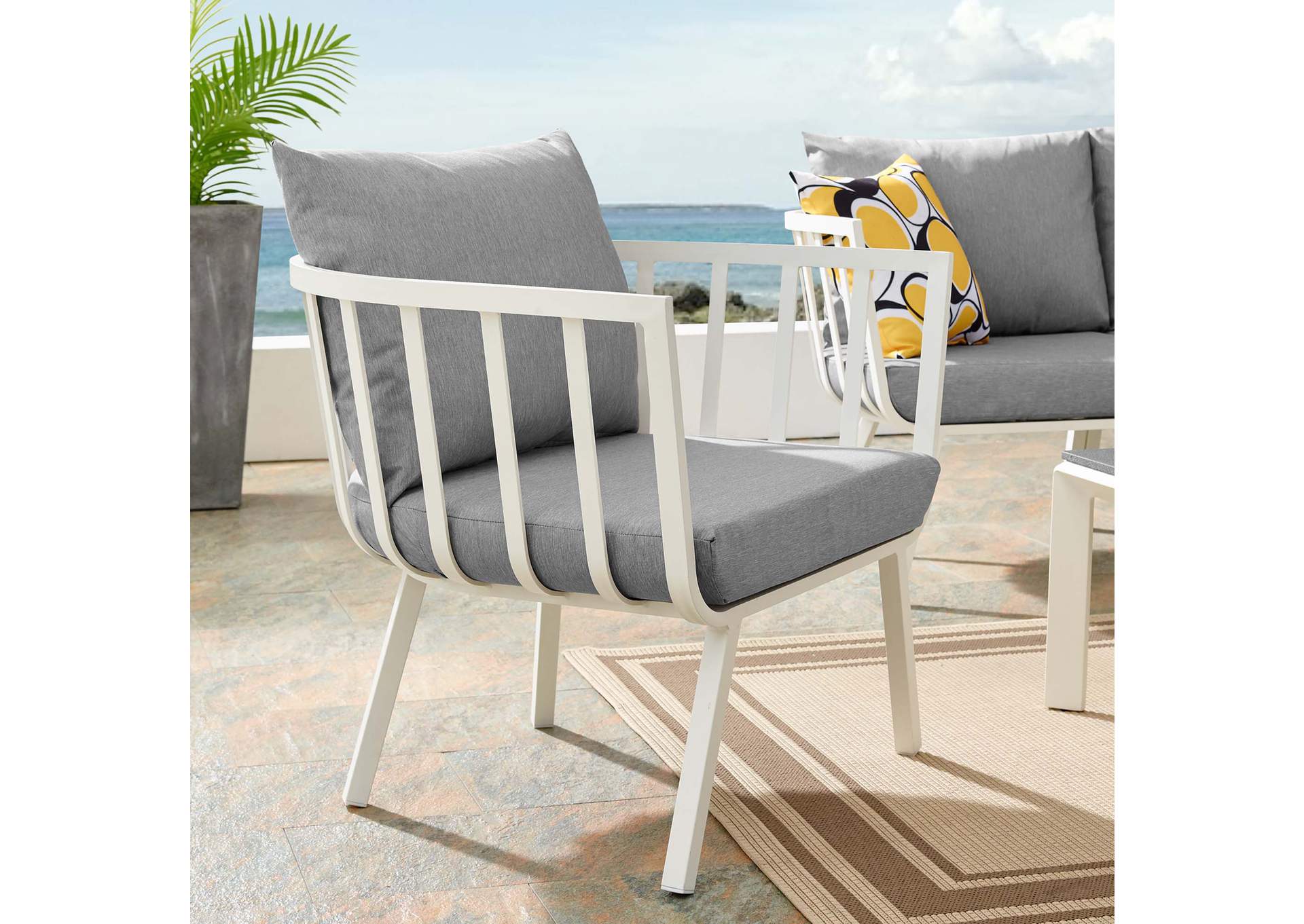 White Gray Riverside Outdoor Patio Aluminum Armchair,Modway