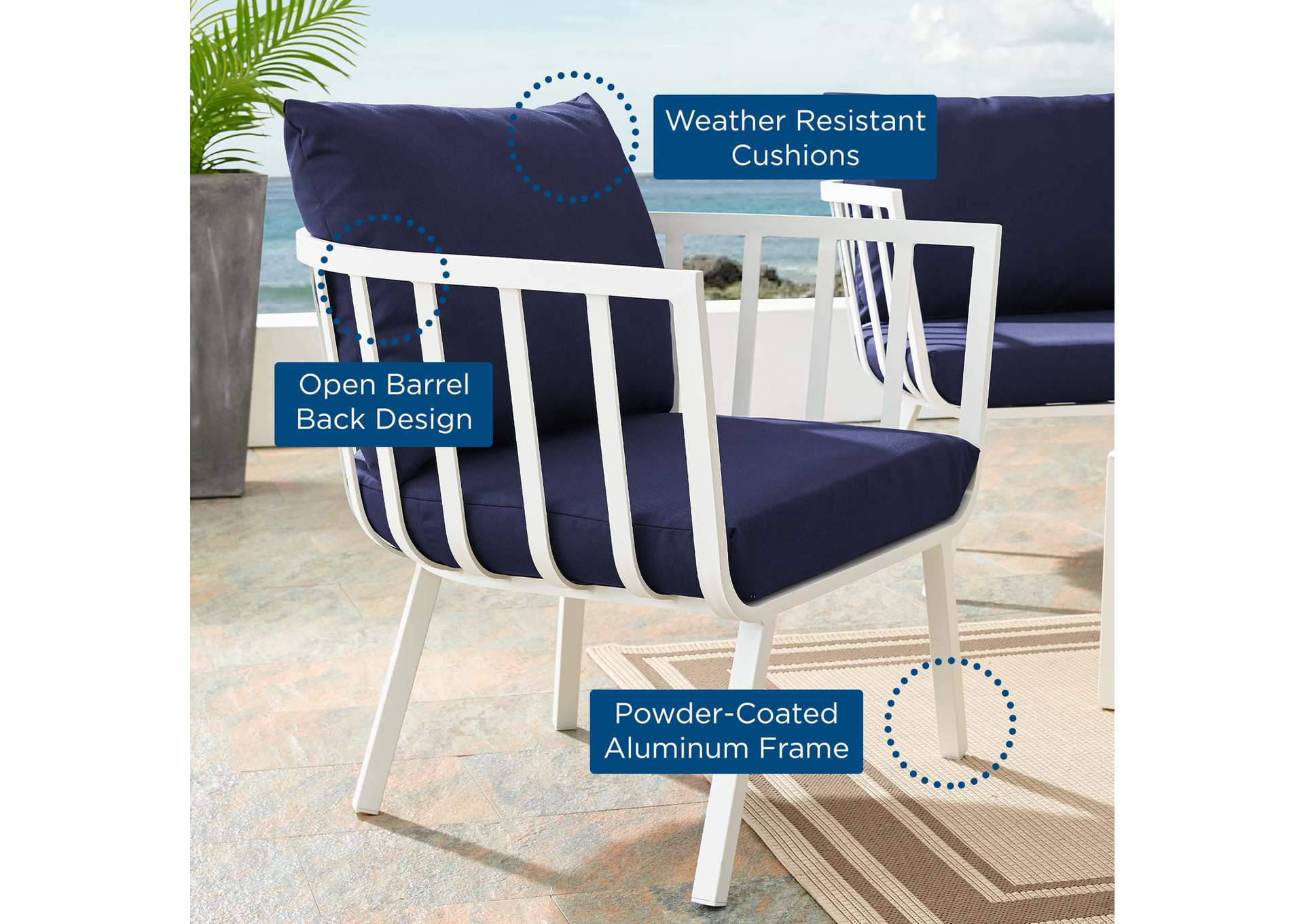 White Navy Riverside Outdoor Patio Aluminum Armchair,Modway