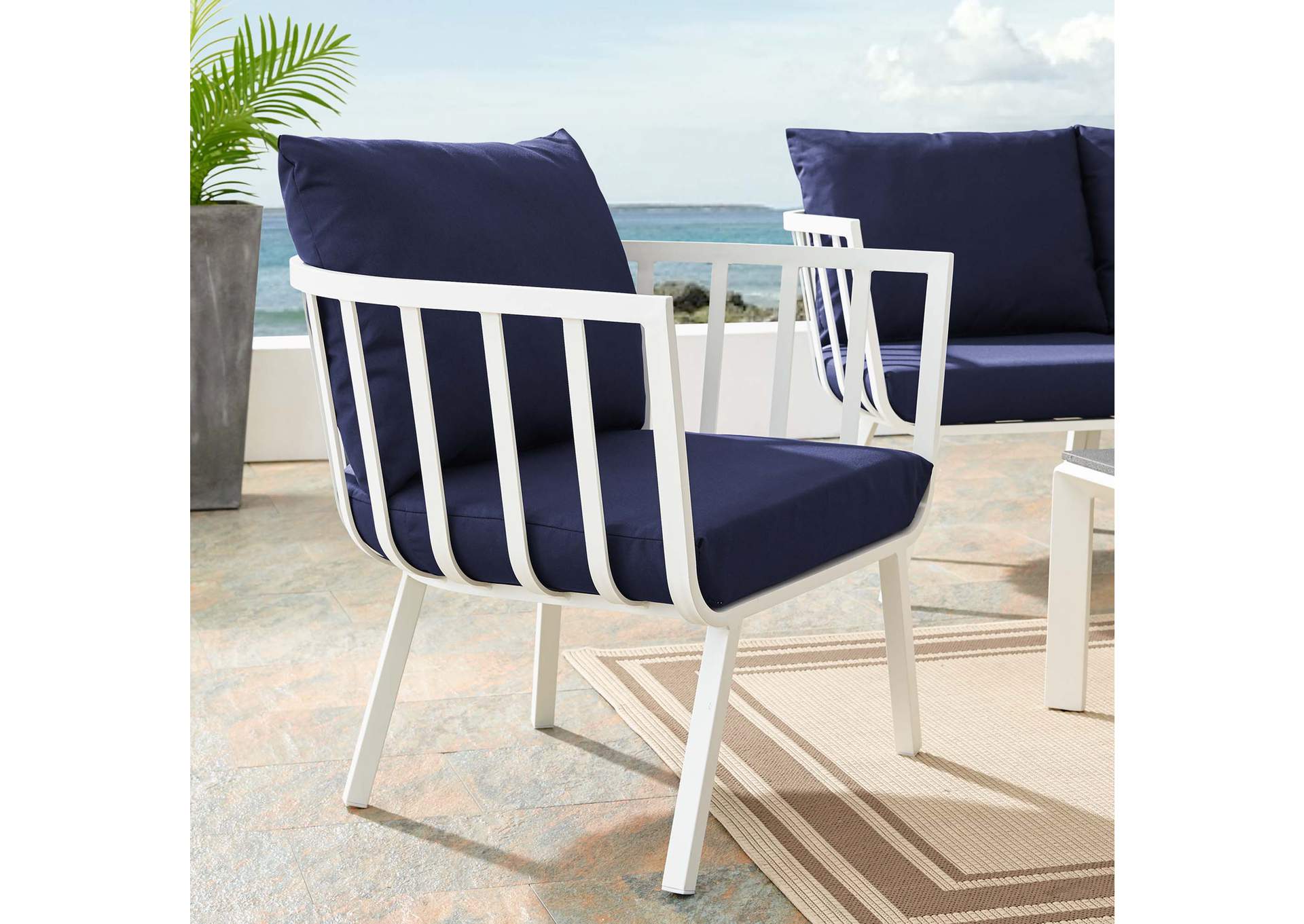 White Navy Riverside Outdoor Patio Aluminum Armchair,Modway