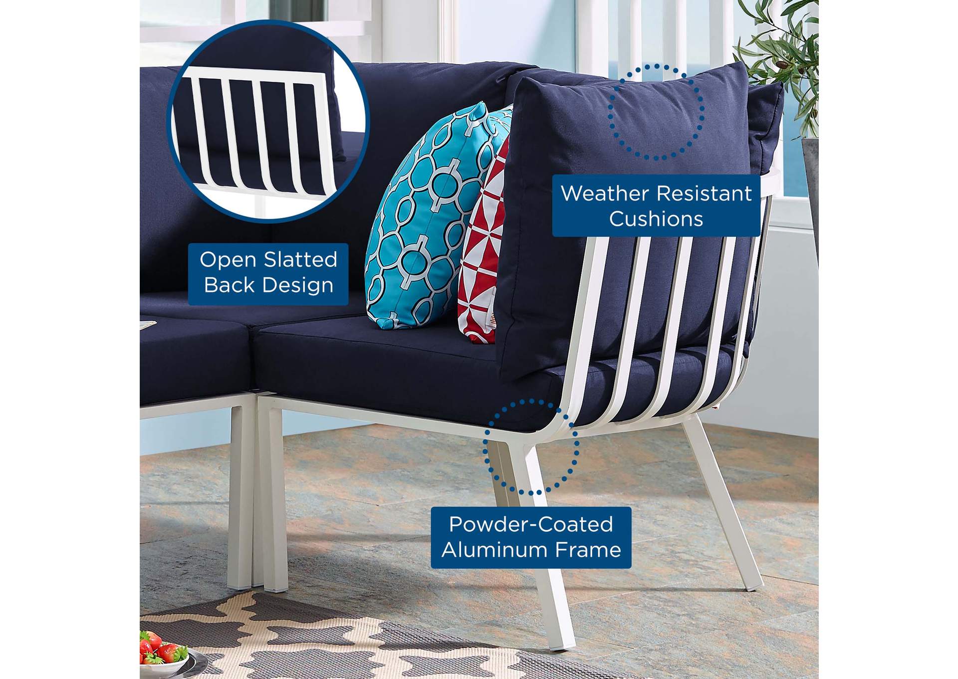 White Navy Riverside Outdoor Patio Aluminum Corner Chair,Modway