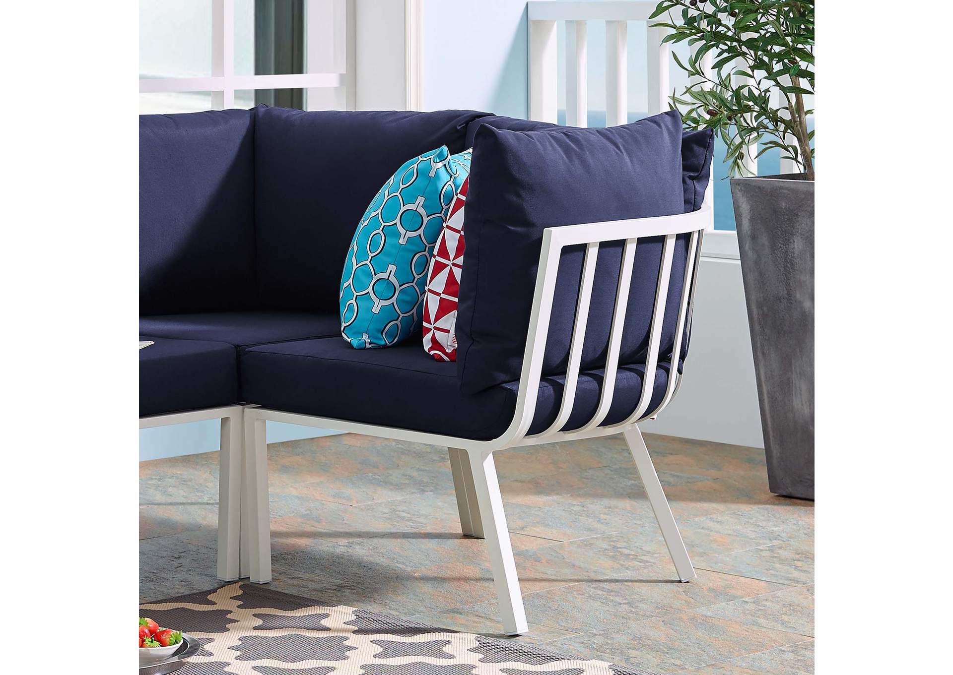 White Navy Riverside Outdoor Patio Aluminum Corner Chair,Modway