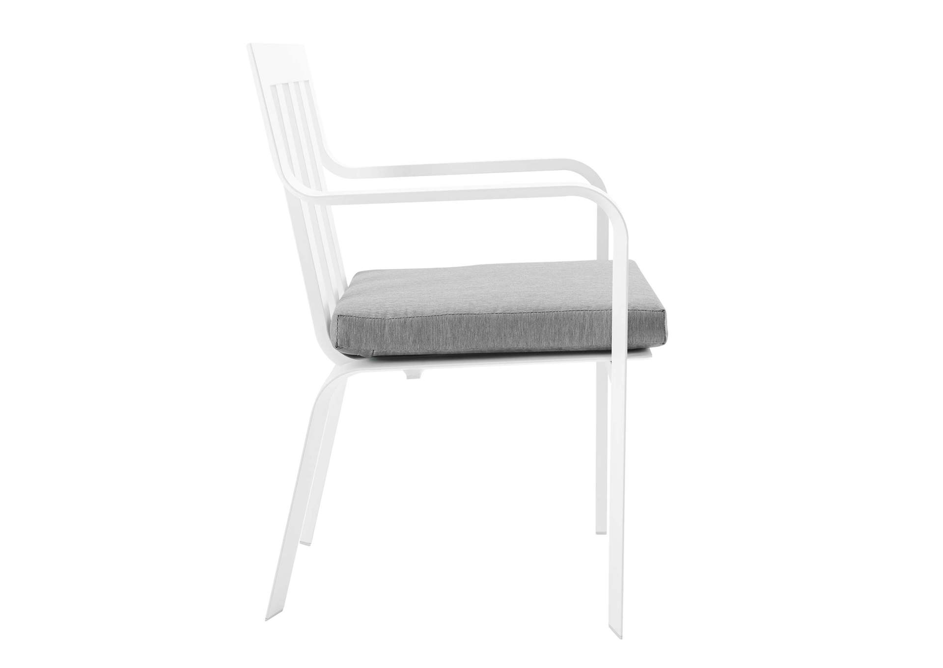 White Gray Baxley Stackable Outdoor Patio Aluminum Arm Dining Chair,Modway