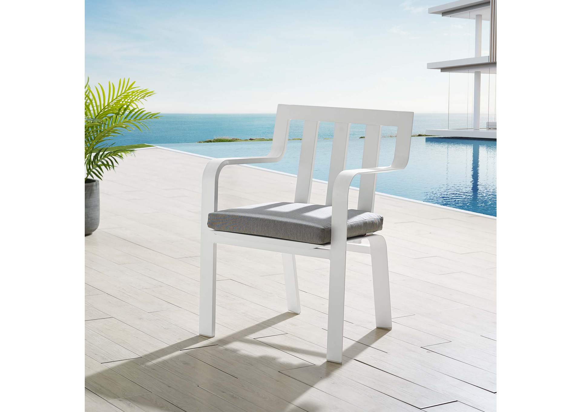 White Gray Baxley Stackable Outdoor Patio Aluminum Arm Dining Chair,Modway