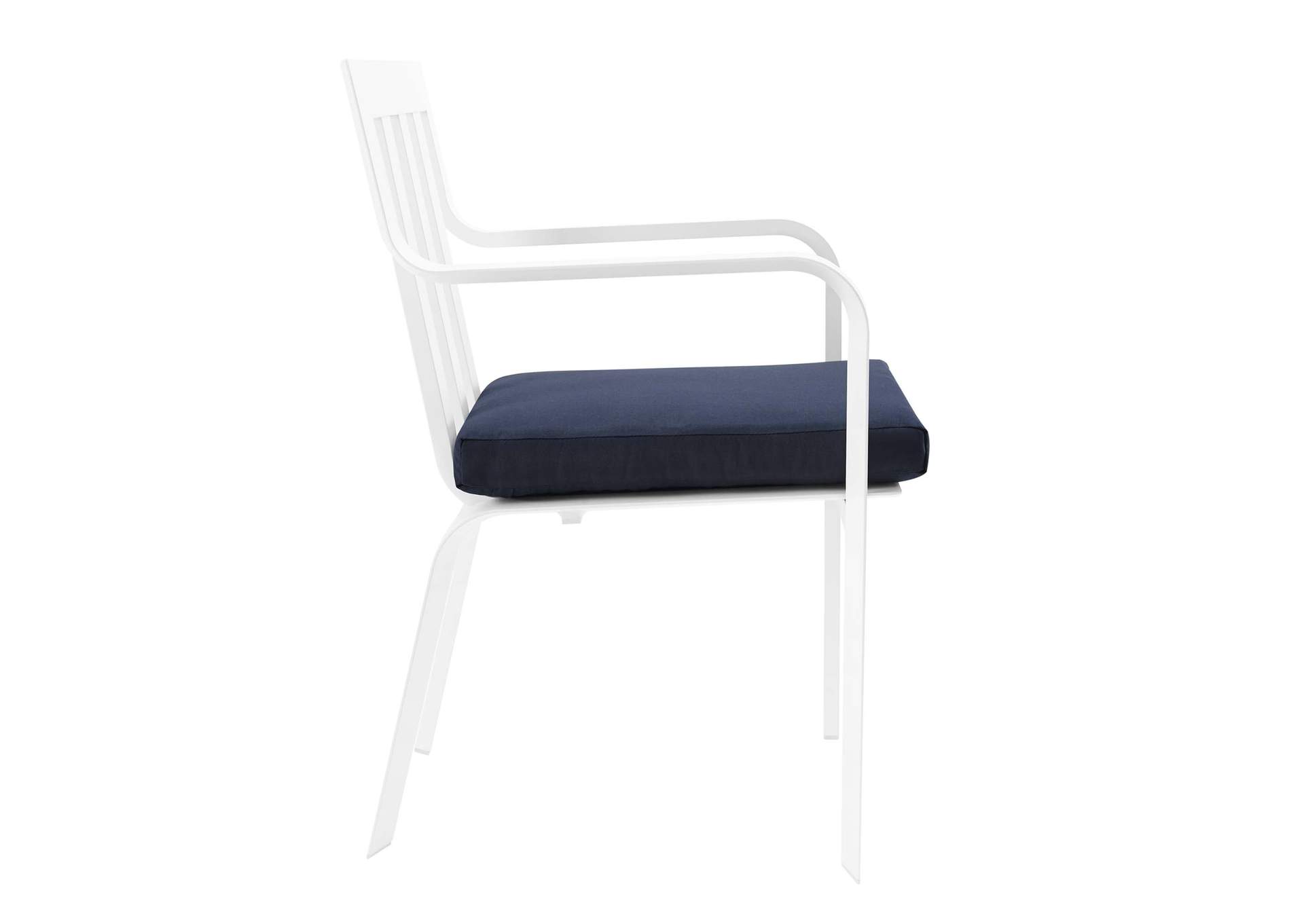 White Navy Baxley Stackable Outdoor Patio Aluminum Arm Dining Chair,Modway