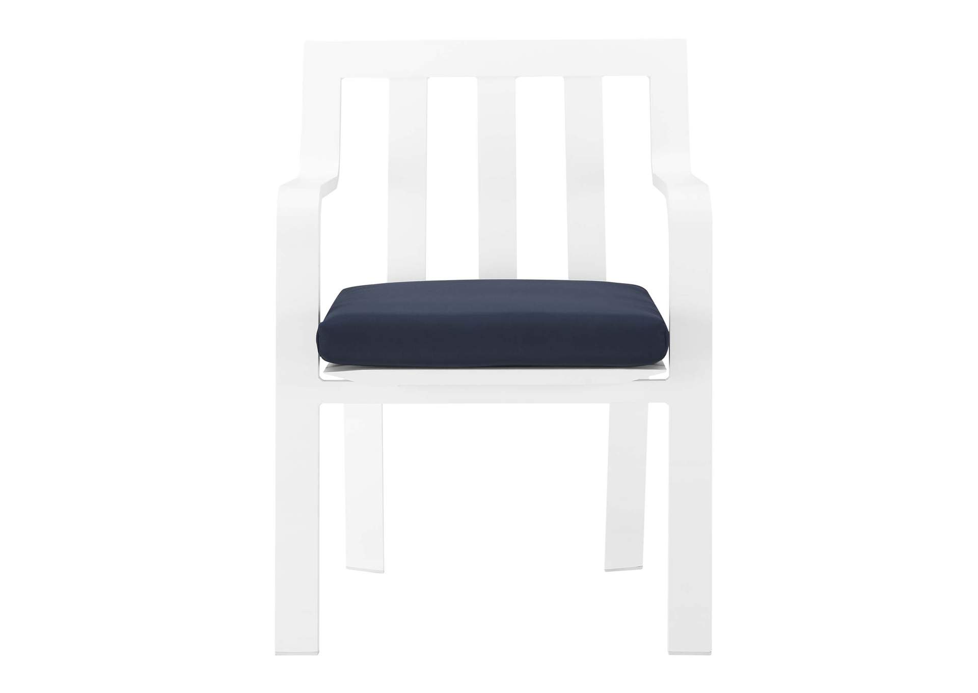 White Navy Baxley Stackable Outdoor Patio Aluminum Arm Dining Chair,Modway