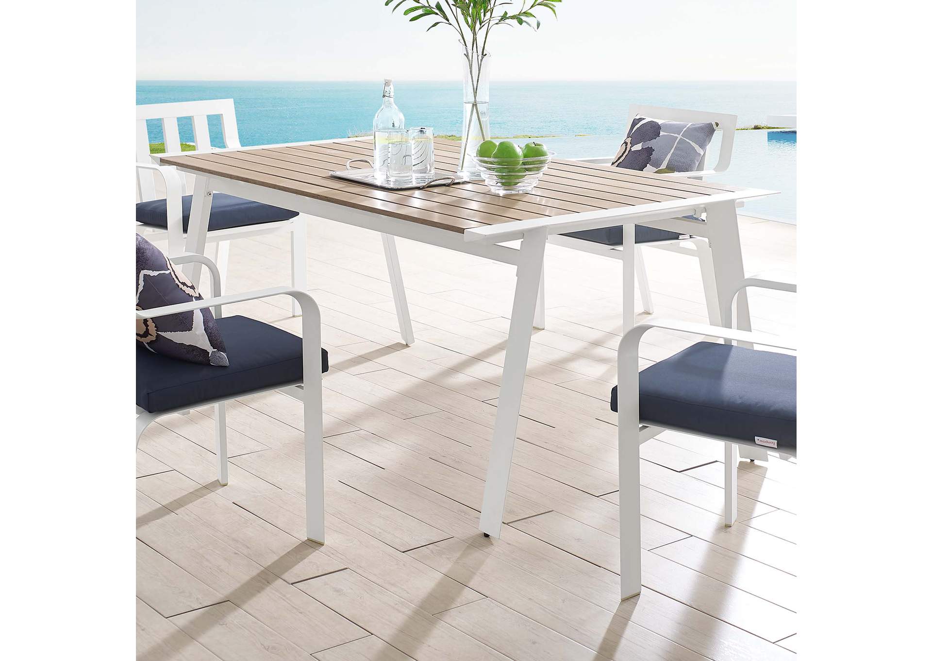 White Natural Roanoke 73" Outdoor Patio Aluminum Dining Table,Modway