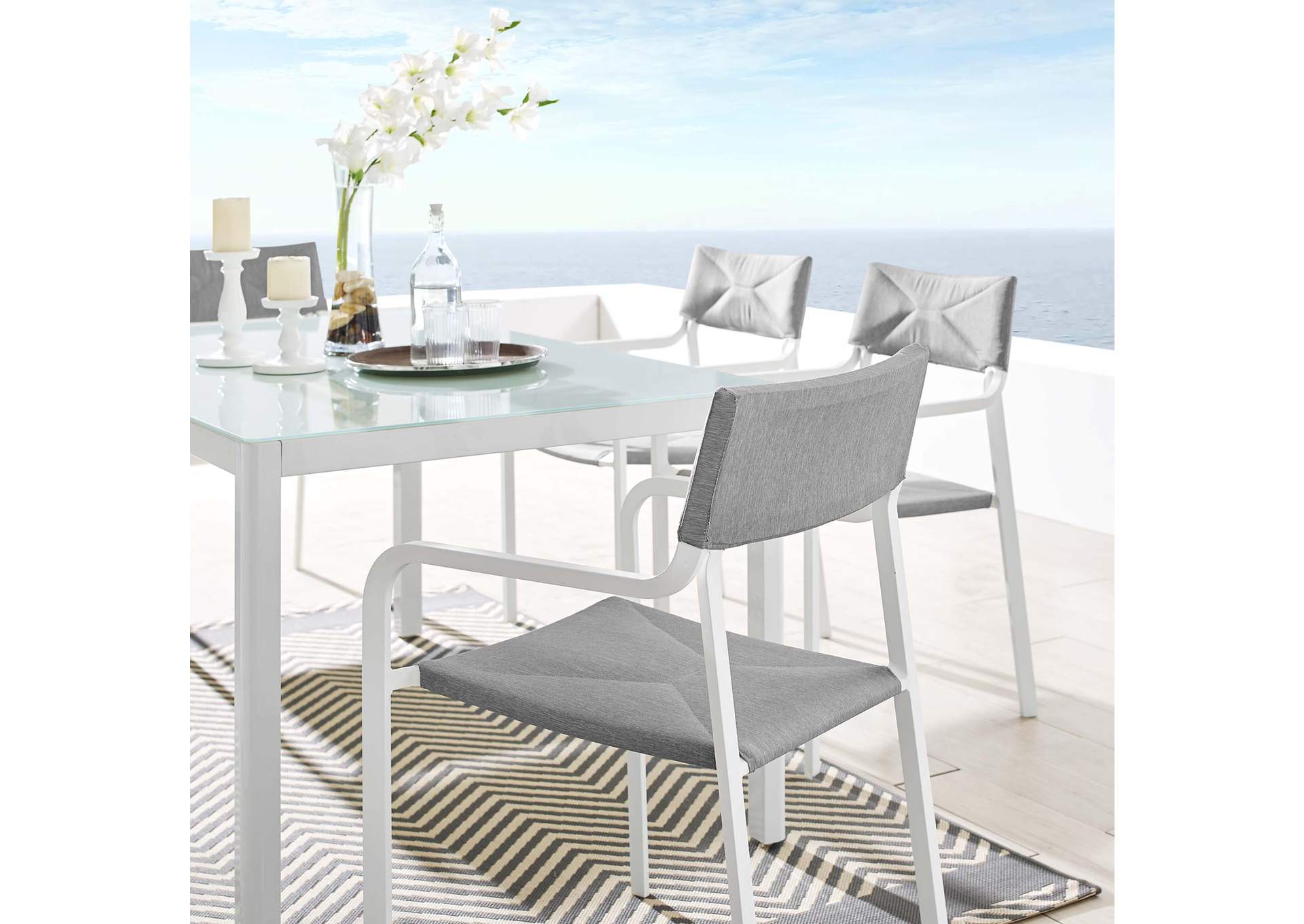 White Gray Raleigh Stackable Outdoor Patio Aluminum Arm Dining Chair,Modway