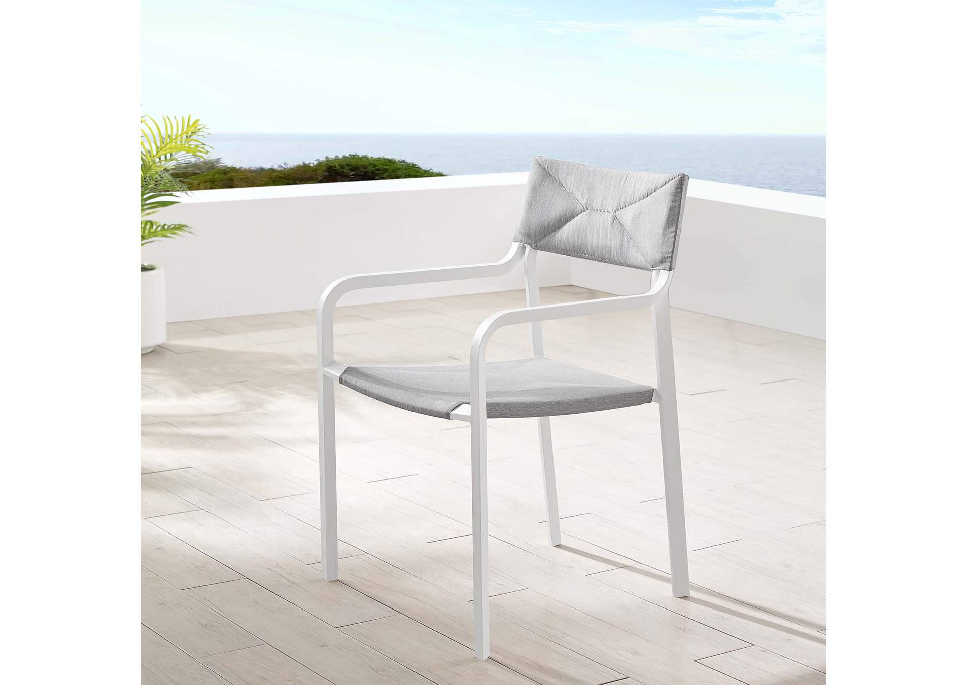White Gray Raleigh Stackable Outdoor Patio Aluminum Arm Dining Chair,Modway