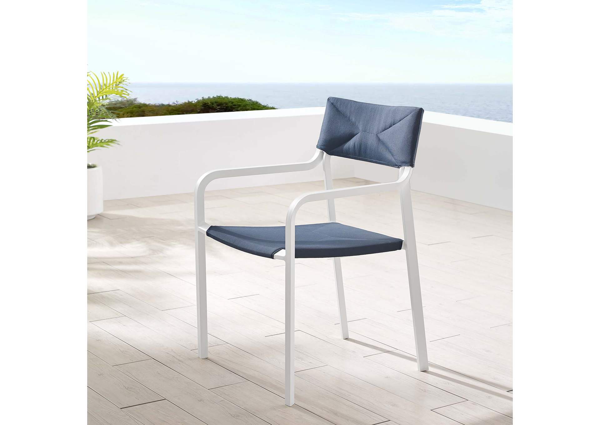 White Navy Raleigh Stackable Outdoor Patio Aluminum Arm Dining Chair,Modway
